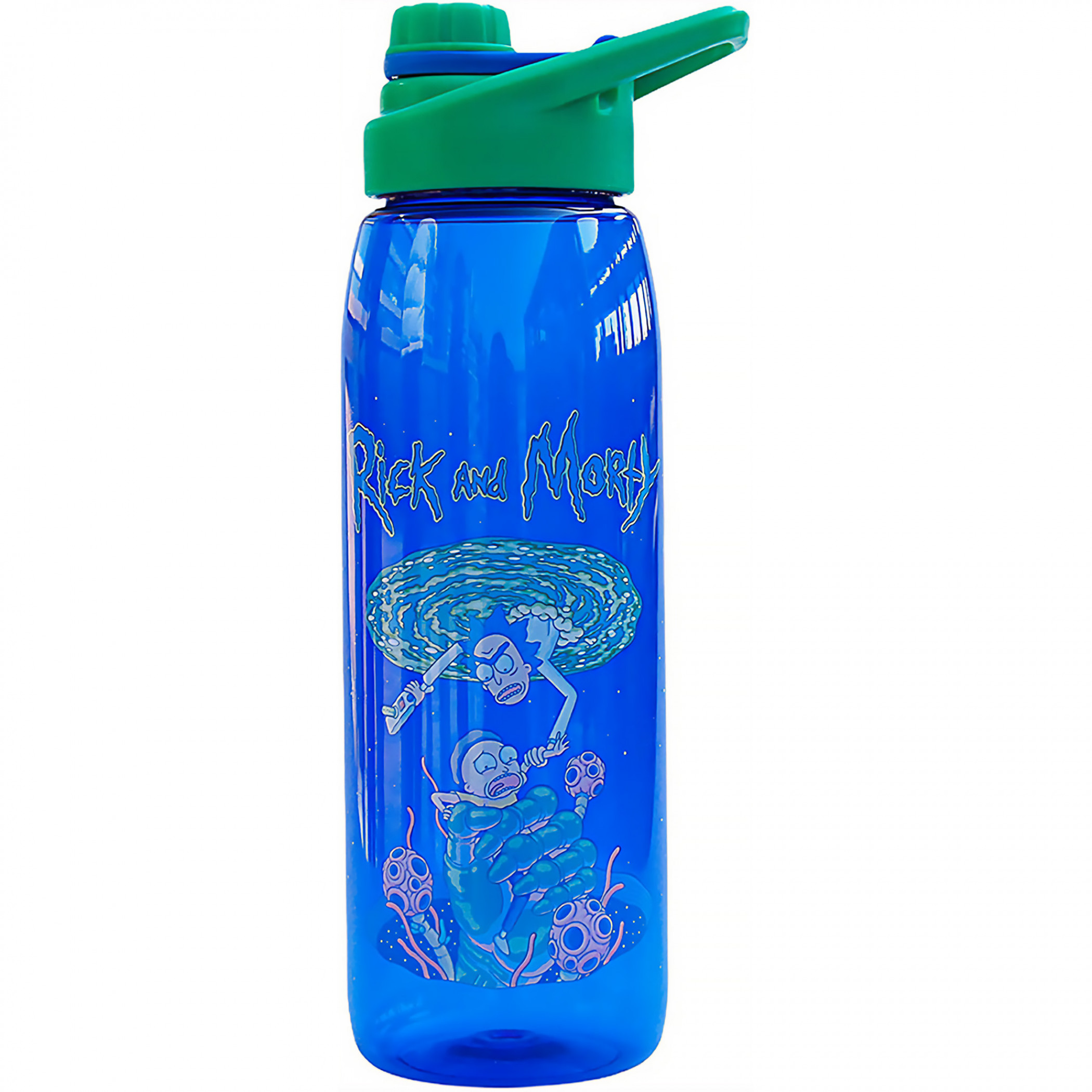 Rick and Morty To The Portal 28 Ounce Water Bottle with Screw Lid, Blue