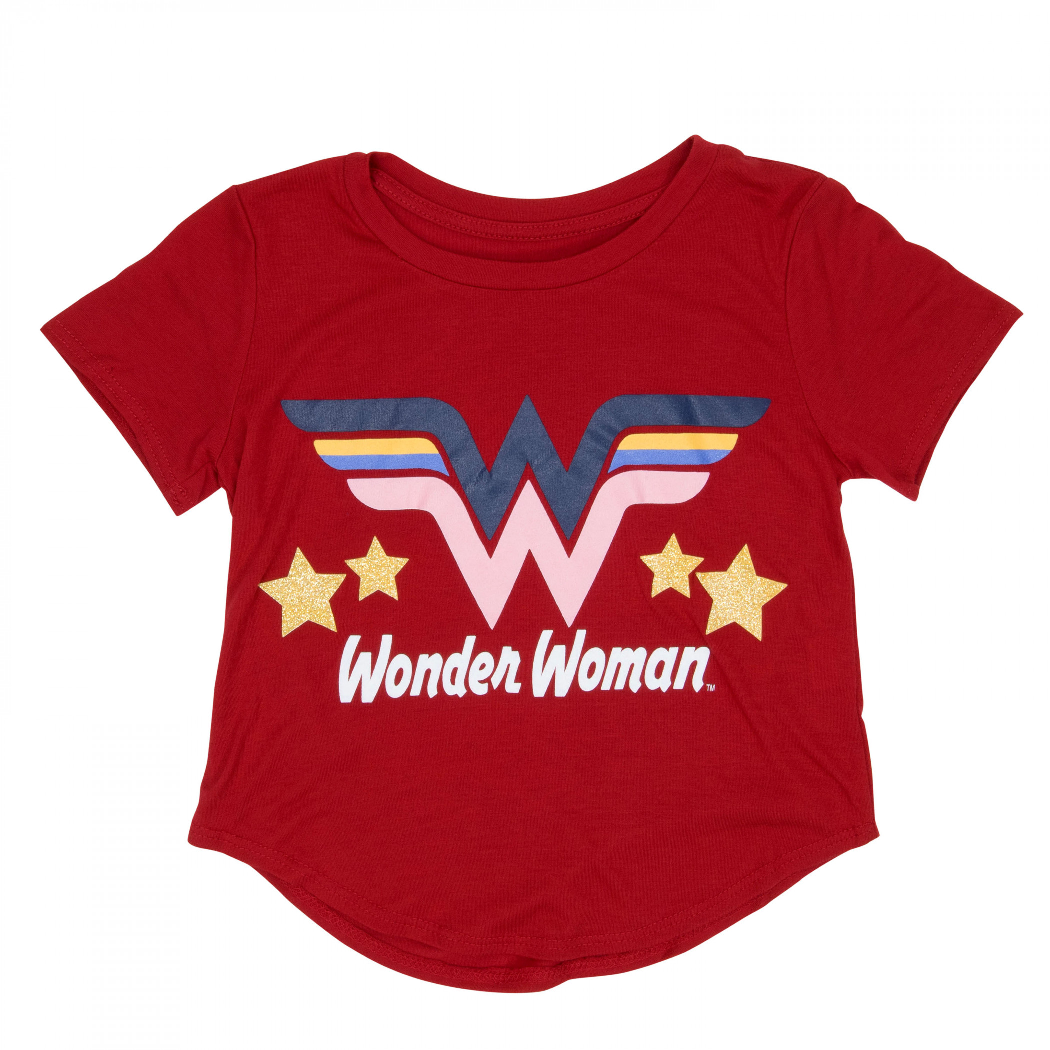 DC Wonder Woman Glitter Star Girl's Red T-Shirt, Red