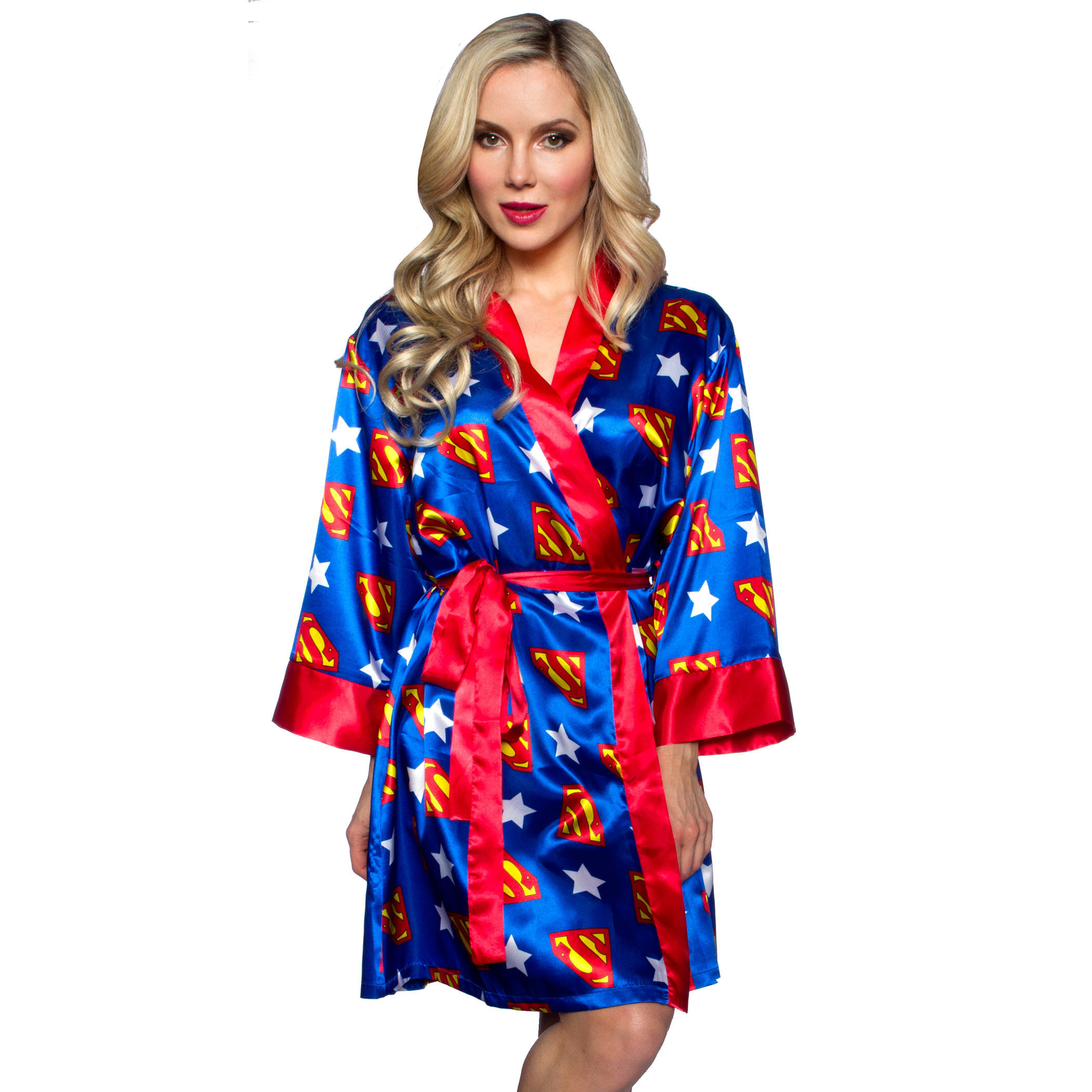 Superman Women's Silk Printed Robe, Blue