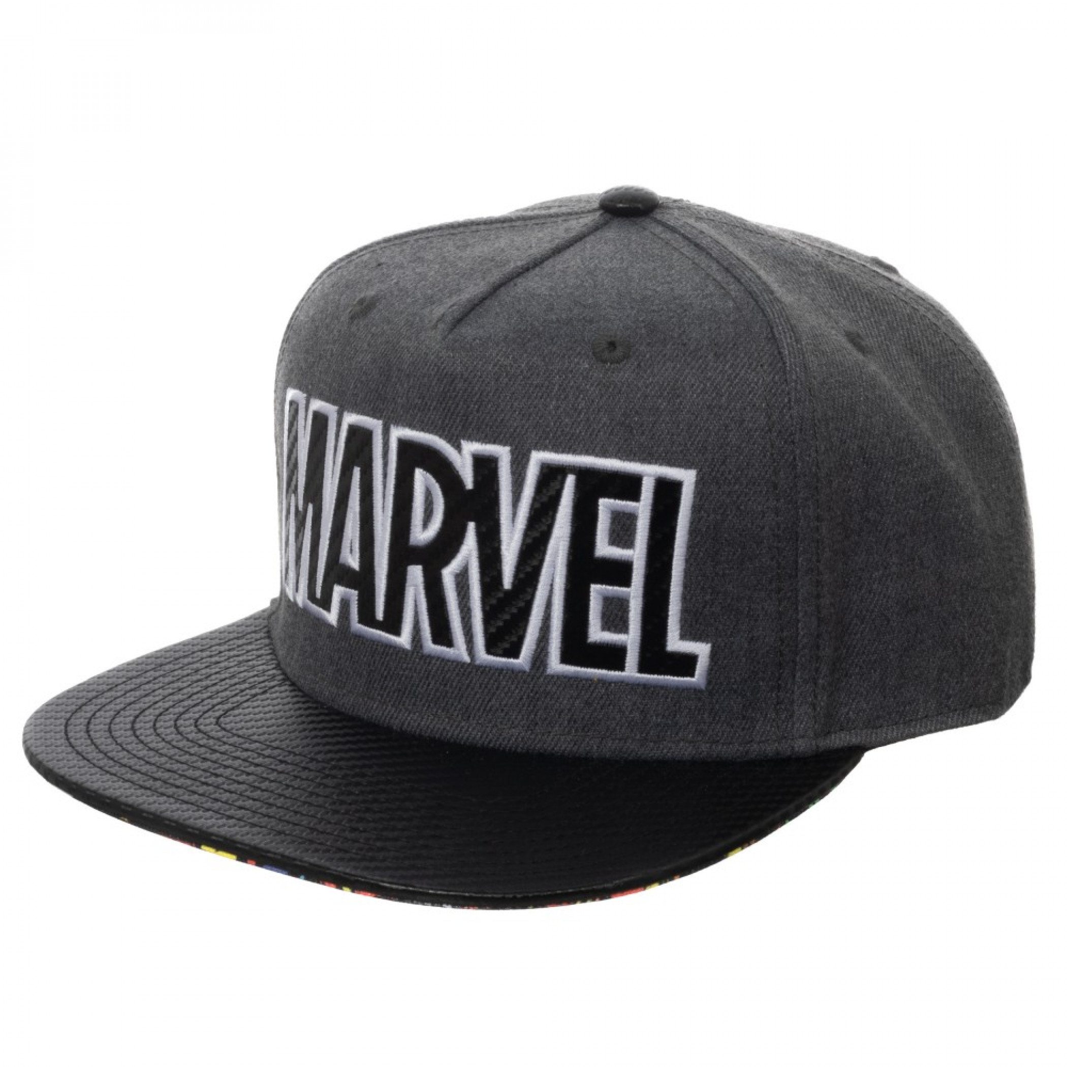 Marvel Logo Carbon Fiber Adjustable Grey Snapback, Grey