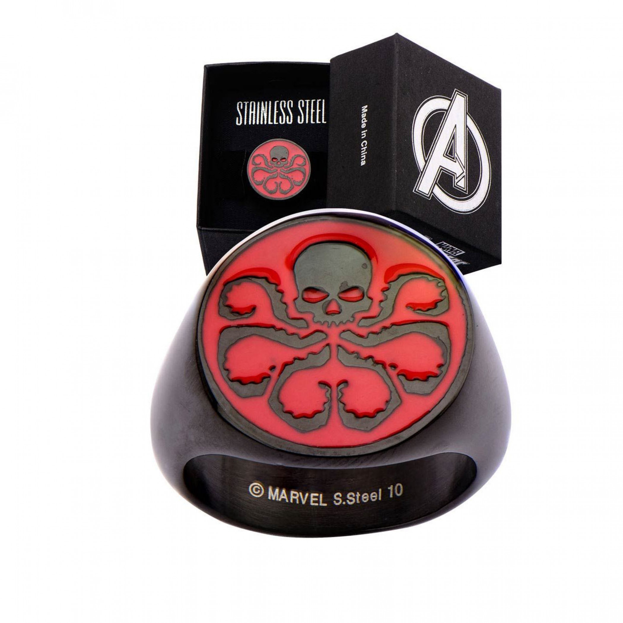 Red Hydra Logo Black Stainless Steel Ring, Black