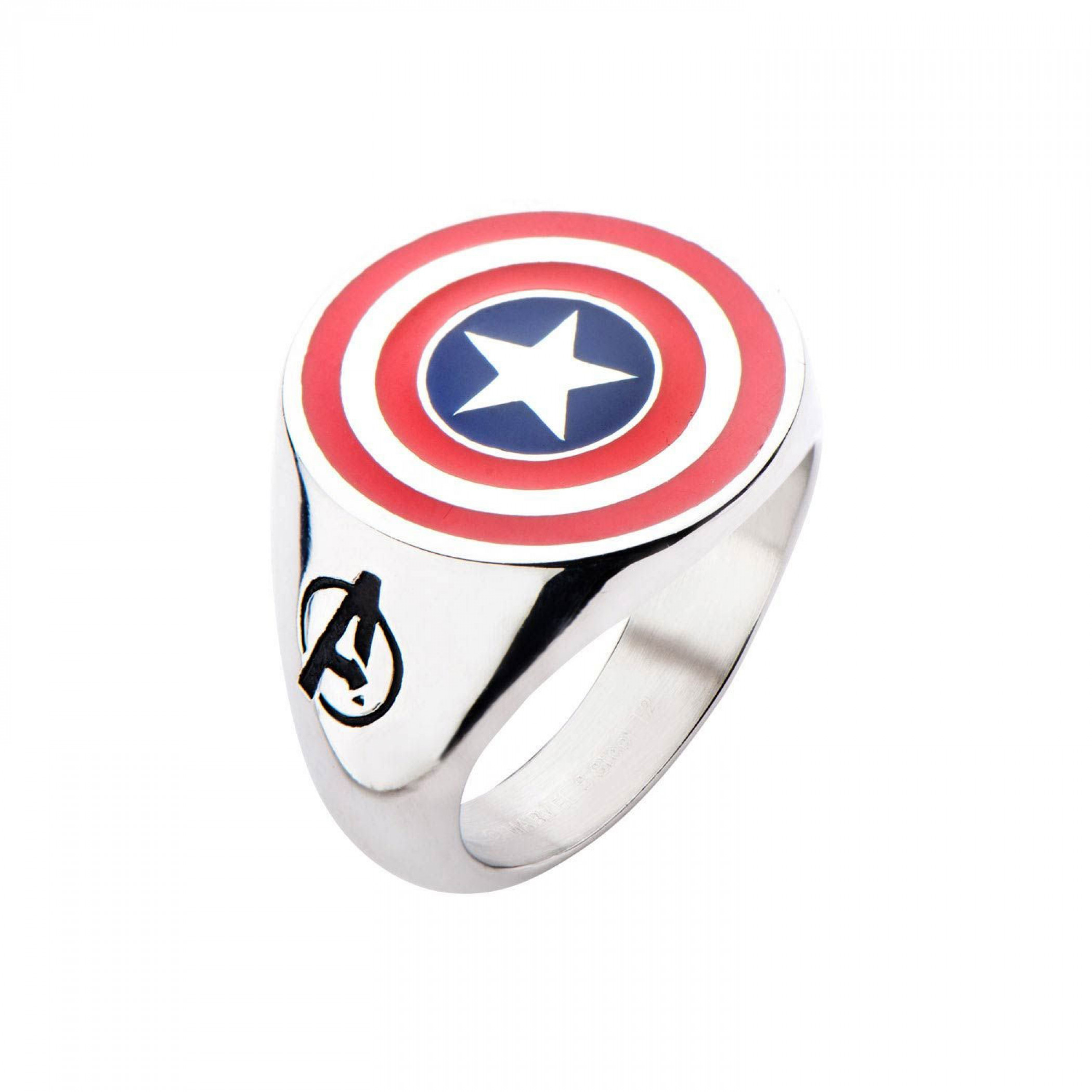 Captain America Shield Stainless Steel Plated Ring, Silver