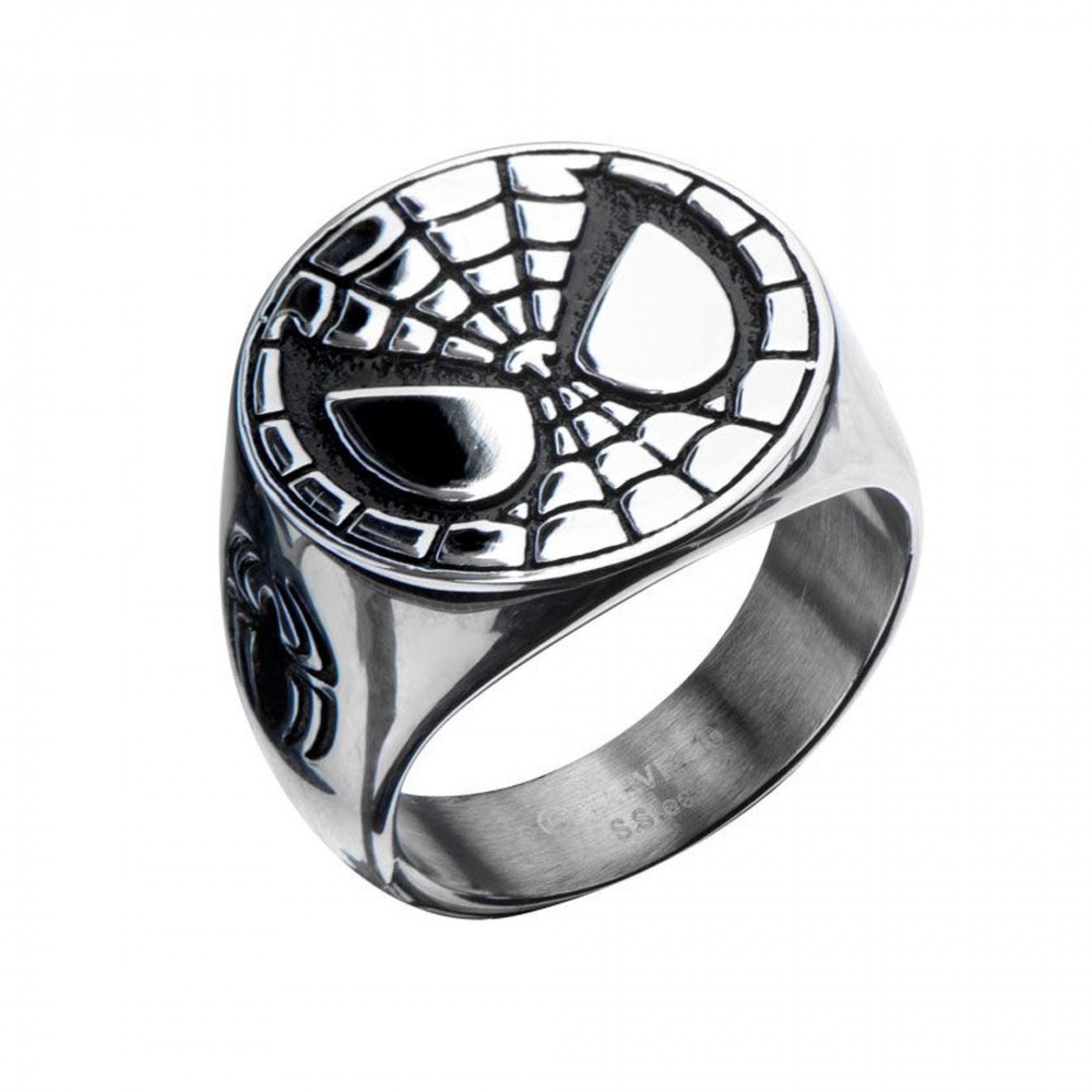 Spider-Man Face Stainless Steel Silver Ring, Silver