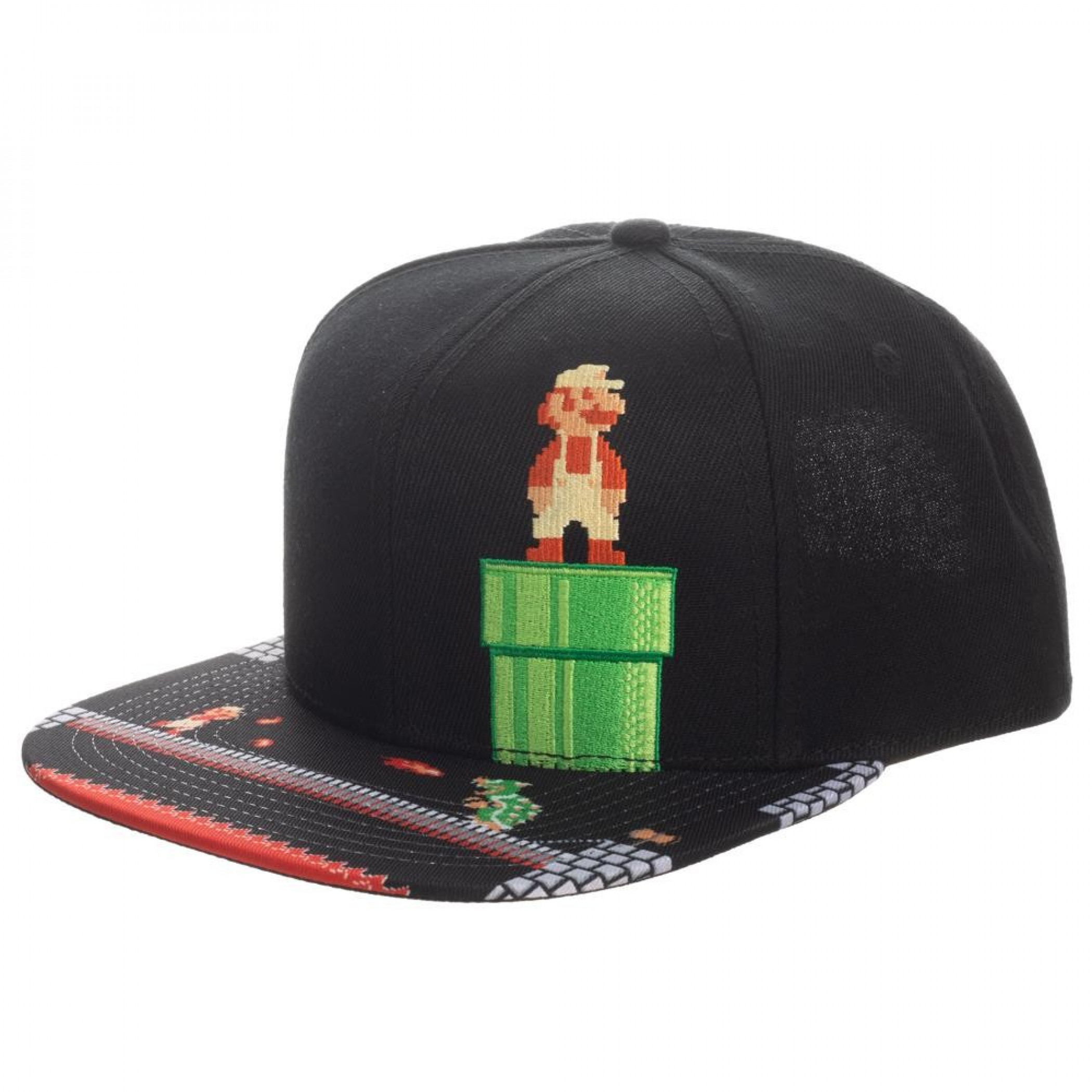 Super Mario 8-Bit Bill Snapback Hat, Black