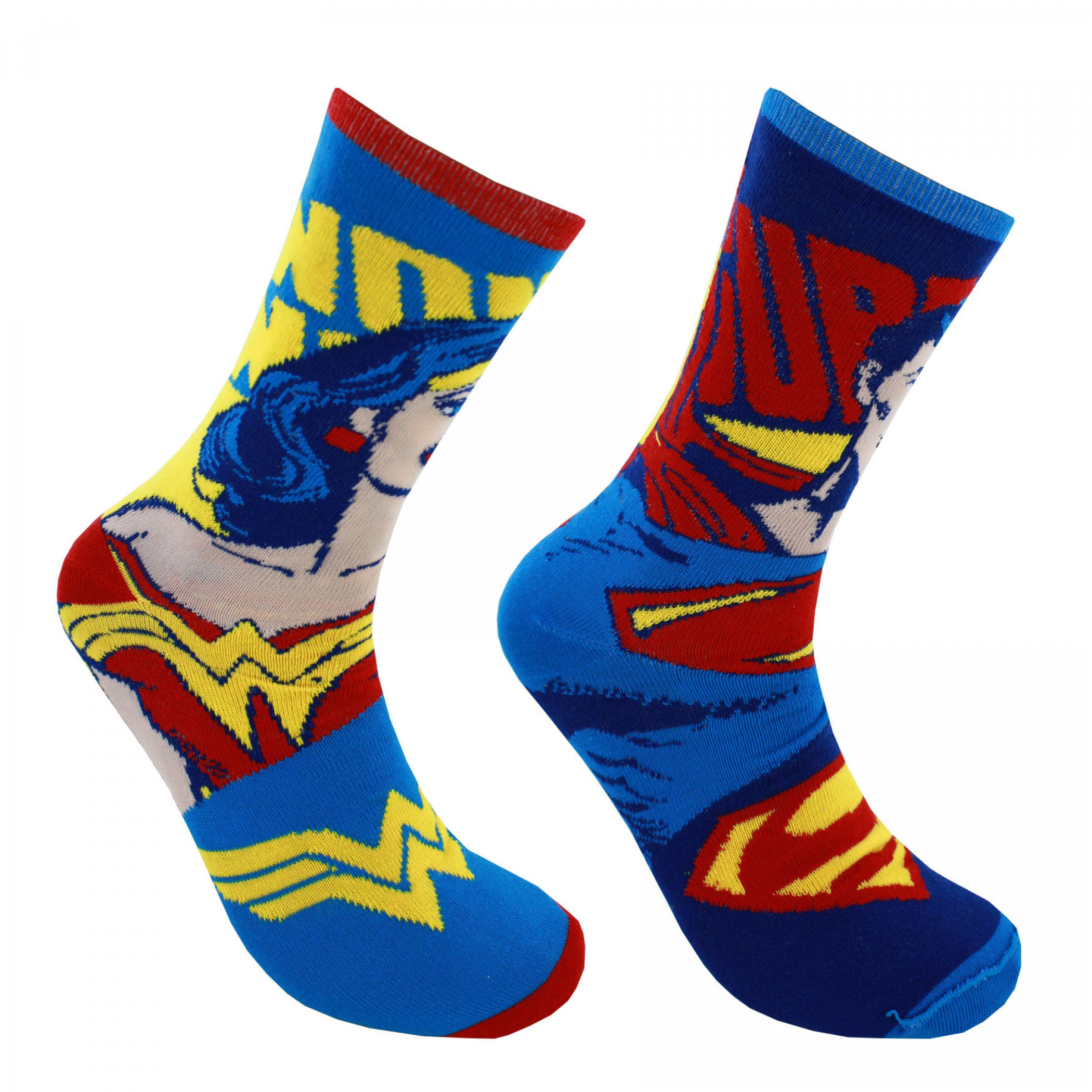 DC Comics Superman Wonder Woman Reversible Crew Socks, Multi-Color
