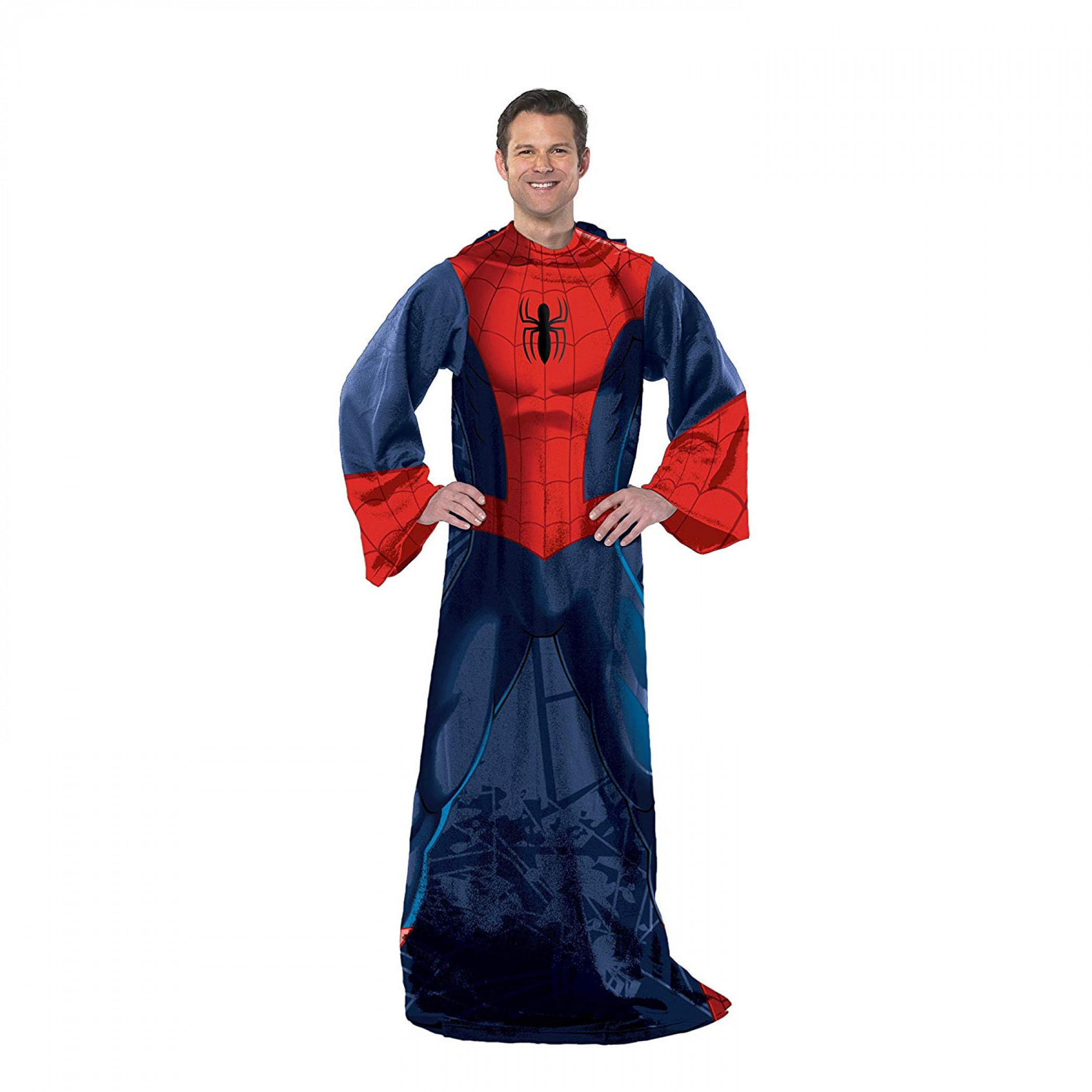 Spider-Man Costume Adult Blanket With Sleeves, Blue