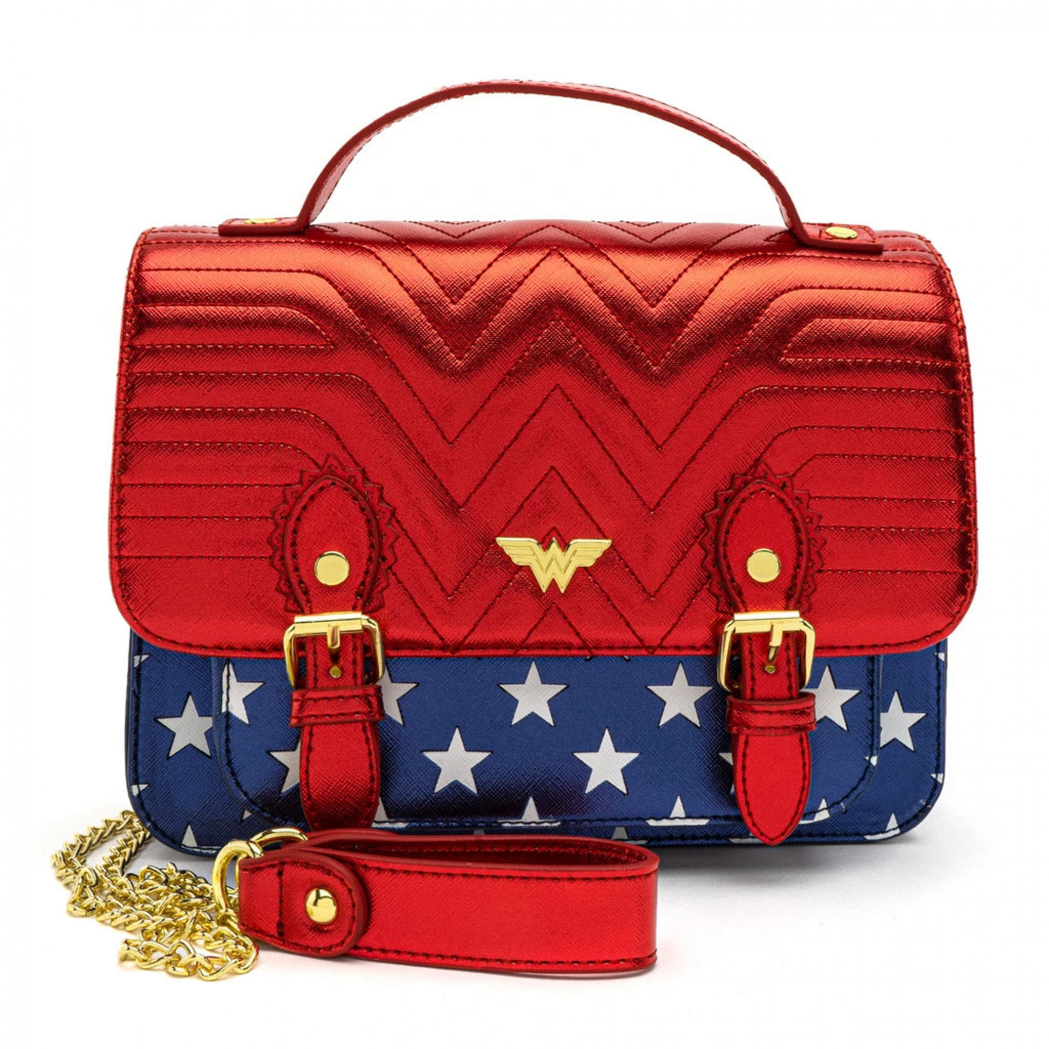 Wonder Woman Loungefly Metallic Faux Leather Crossbody Purse, Red