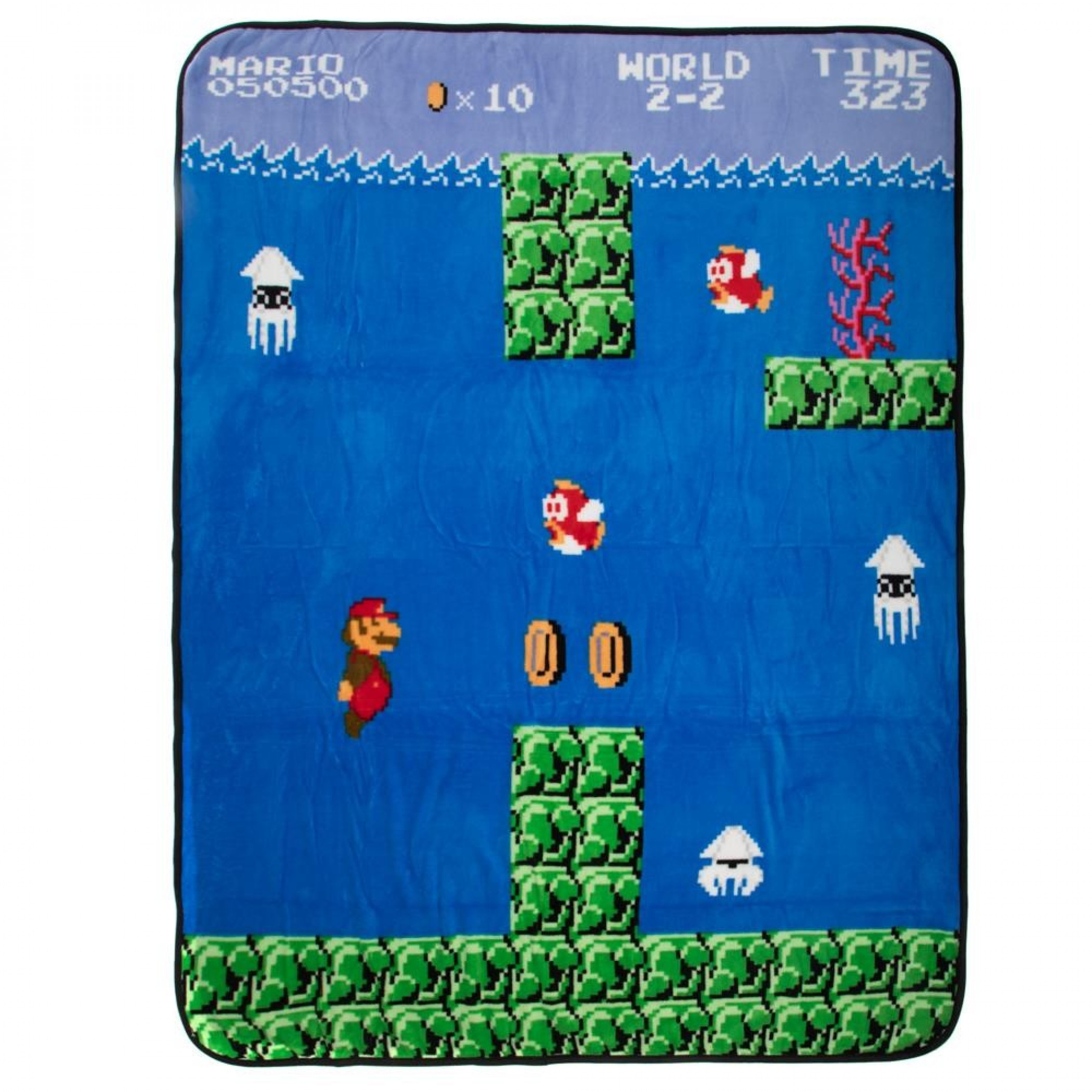 Super Mario Water World 2-2 Fleece Blanket, Blue
