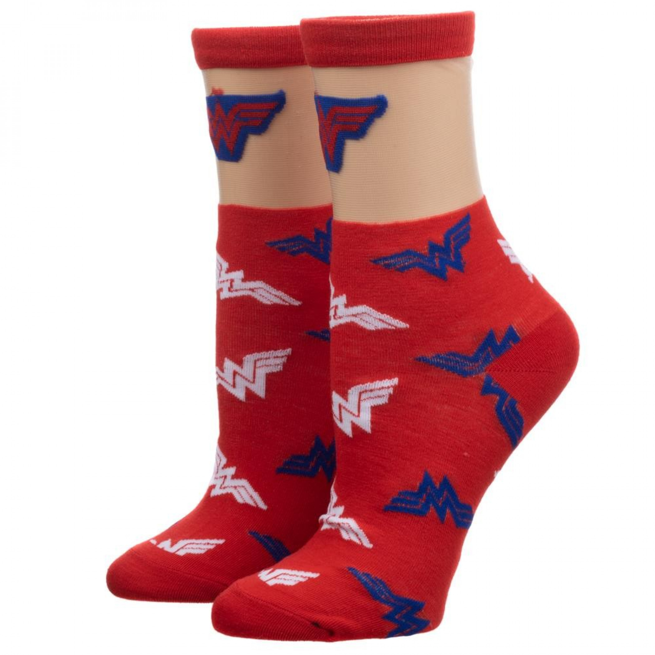 Wonder Woman Sheer Top Crew Socks, Red