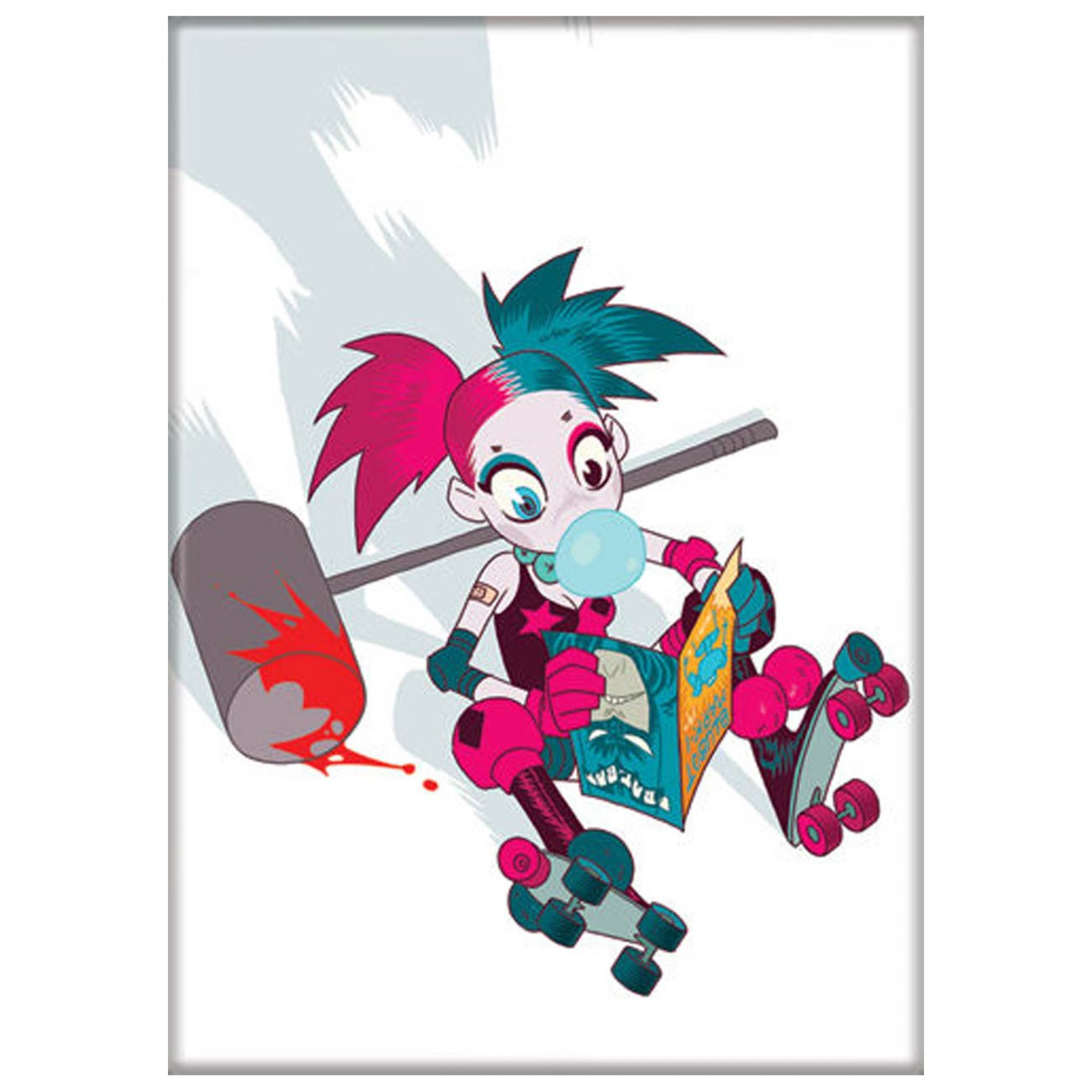Harley Quinn Cartoon Comic Magnet, White