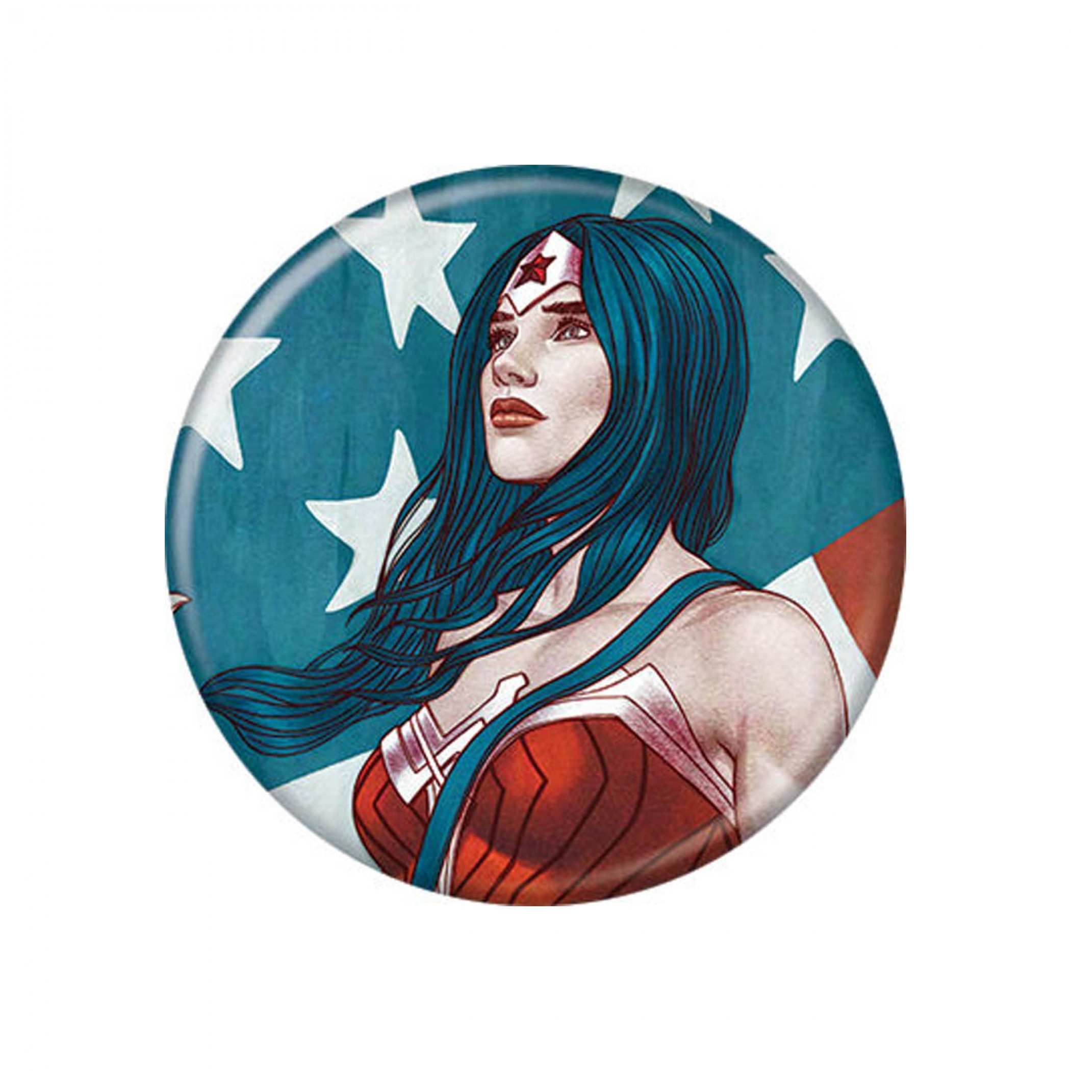 Wonder Woman Portrait 1.25 Inch Button, Blue
