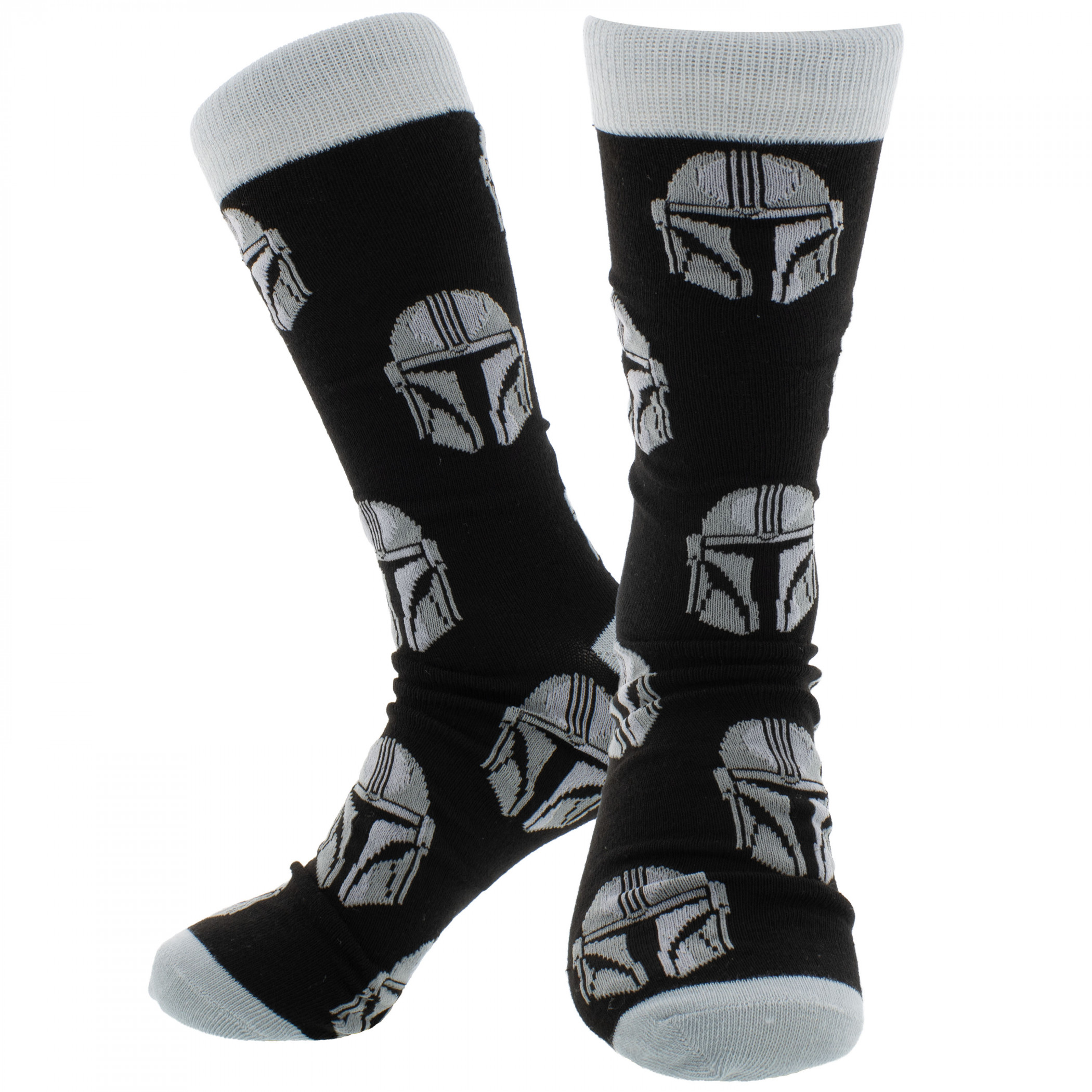 Star Wars The Mandalorian Helmet All Over Print Crew Socks, Grey
