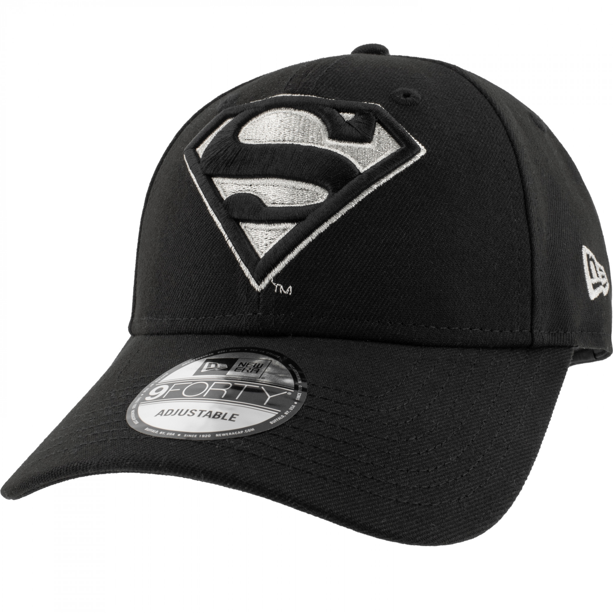 Superman Silver Symbol New Era 9Forty Adjustable Hat, Black