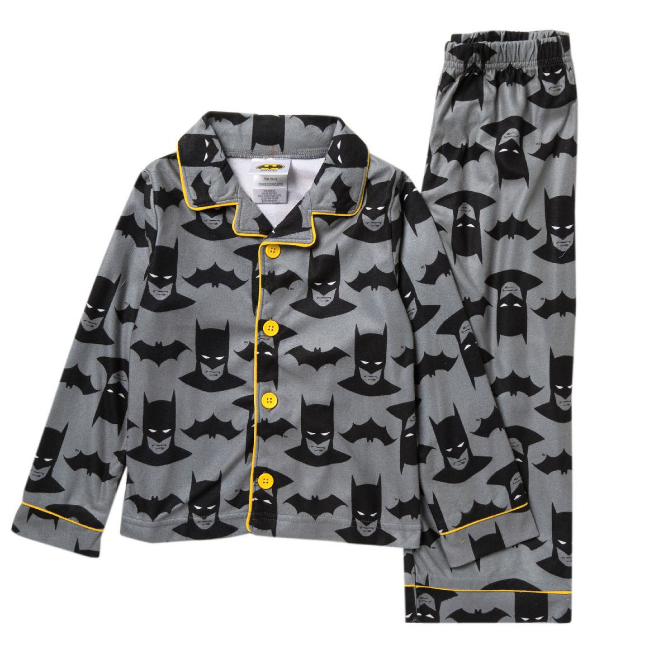 Batman Symbols and Heads All Over Print Toddlers 2-Piece Pajama Set, Grey