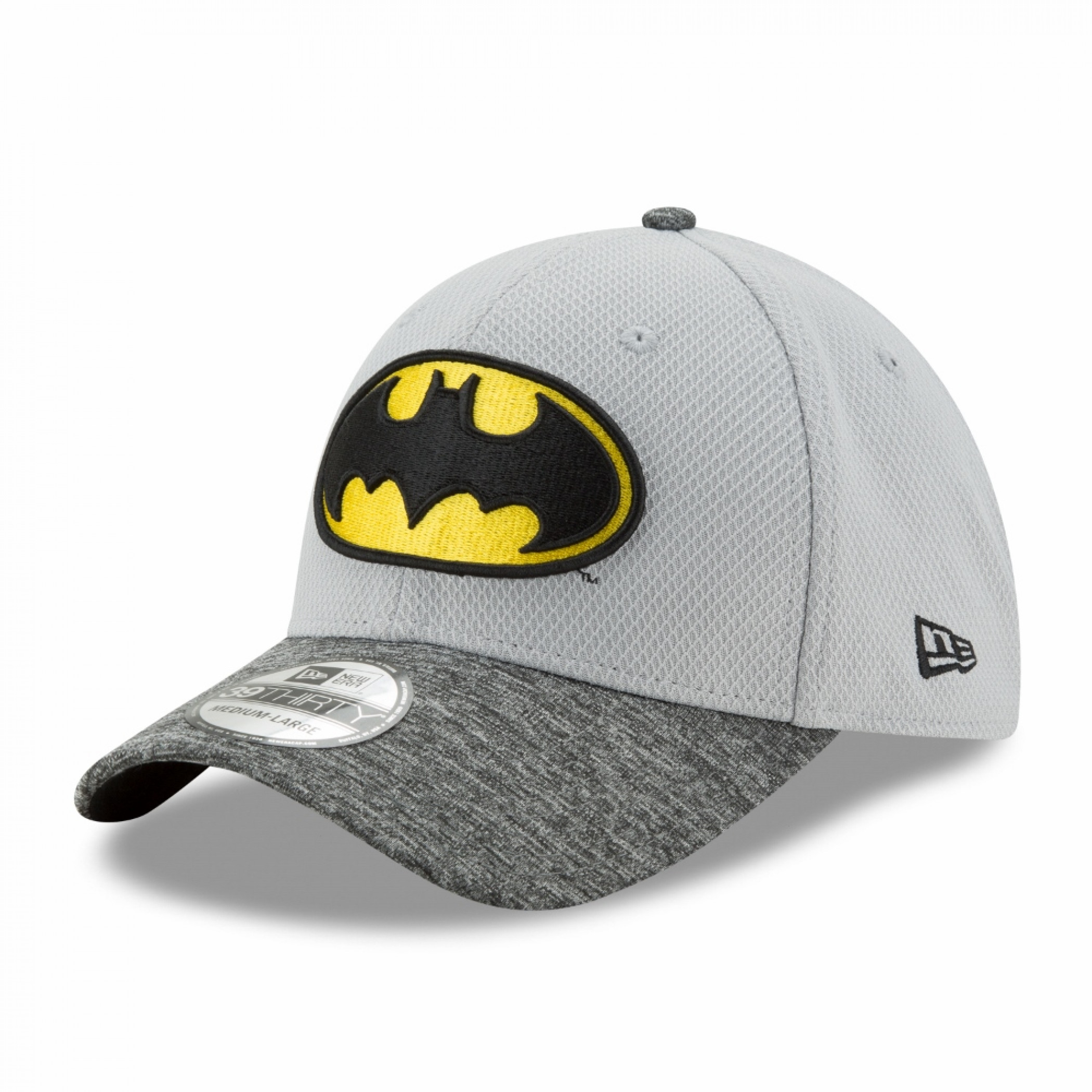 Batman Shaded Team Colors New Era 39Thirty Flex Fitted Hat, Grey
