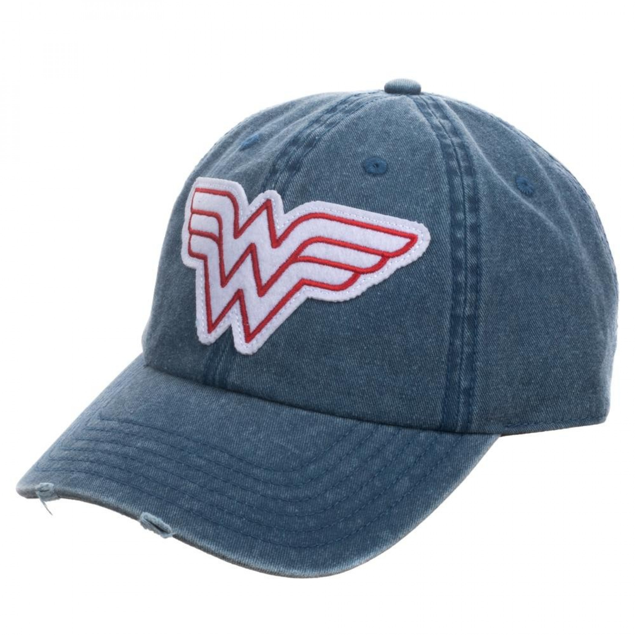 Wonder Woman Vintage Logo Pigment Dye Distressed Dad Hat, Blue