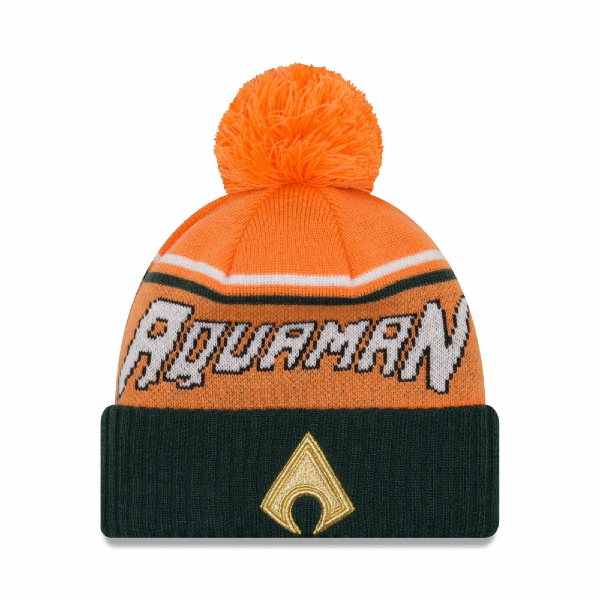 Aquaman Symbol Wintry Pom Pom Beanie, Multi-Color