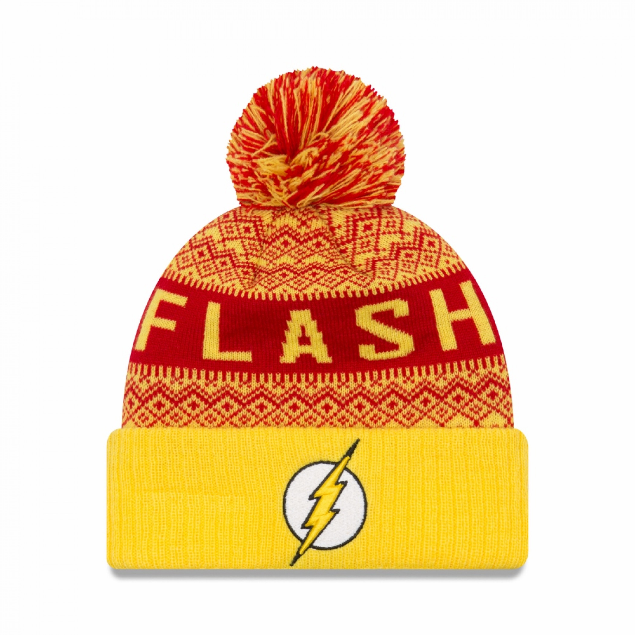 Flash Symbol Wintry Pom Pom Beanie, Multi-Color