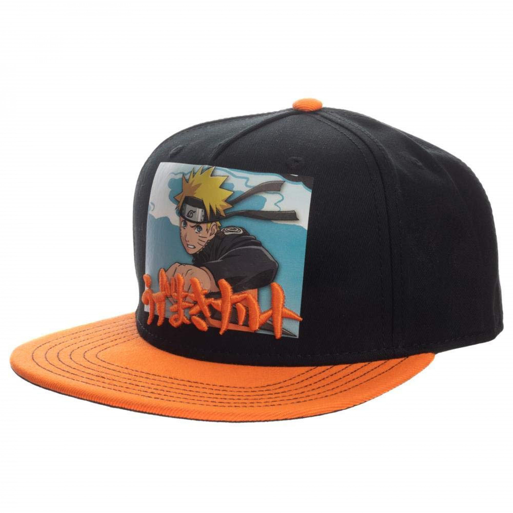 Naruto Printed Screenshot with Embroidery Snapback Hat, Black