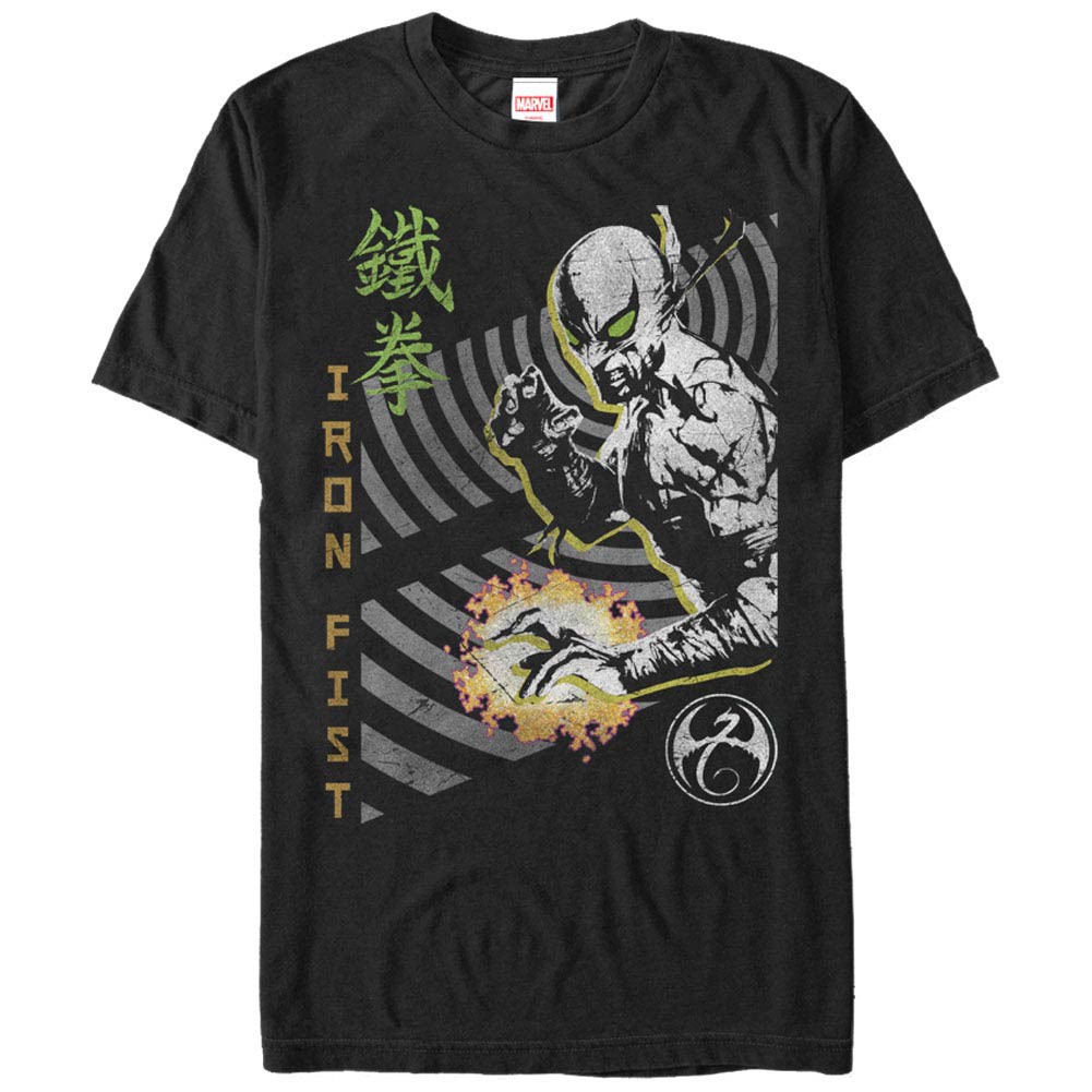 Marvel Teams Iron Fist Vortex Black Mens T-Shirt, Black