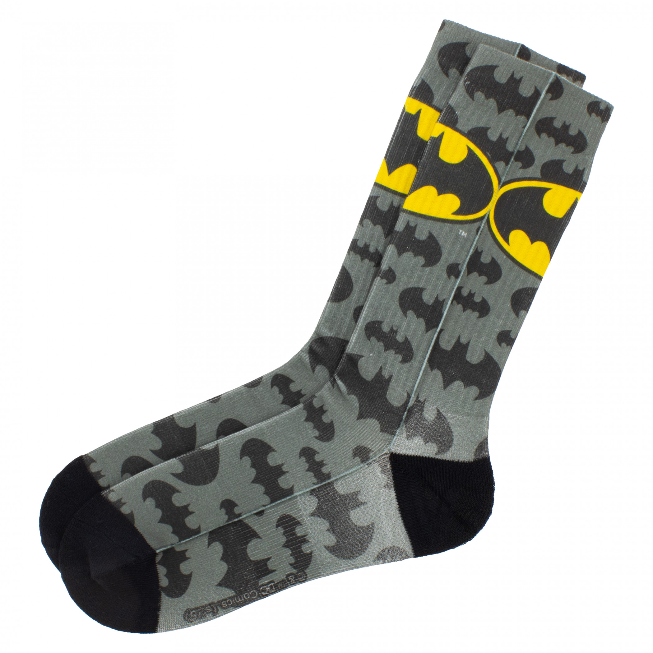 Batman Logo and Symbols All Over Crew Socks, Grey