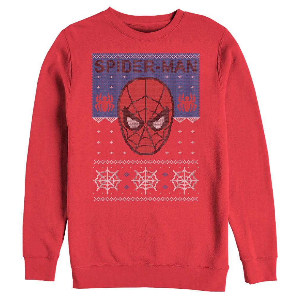 Spider-Man Ugly Christmas Mens Red Long Sleeve T-Shirt, Red