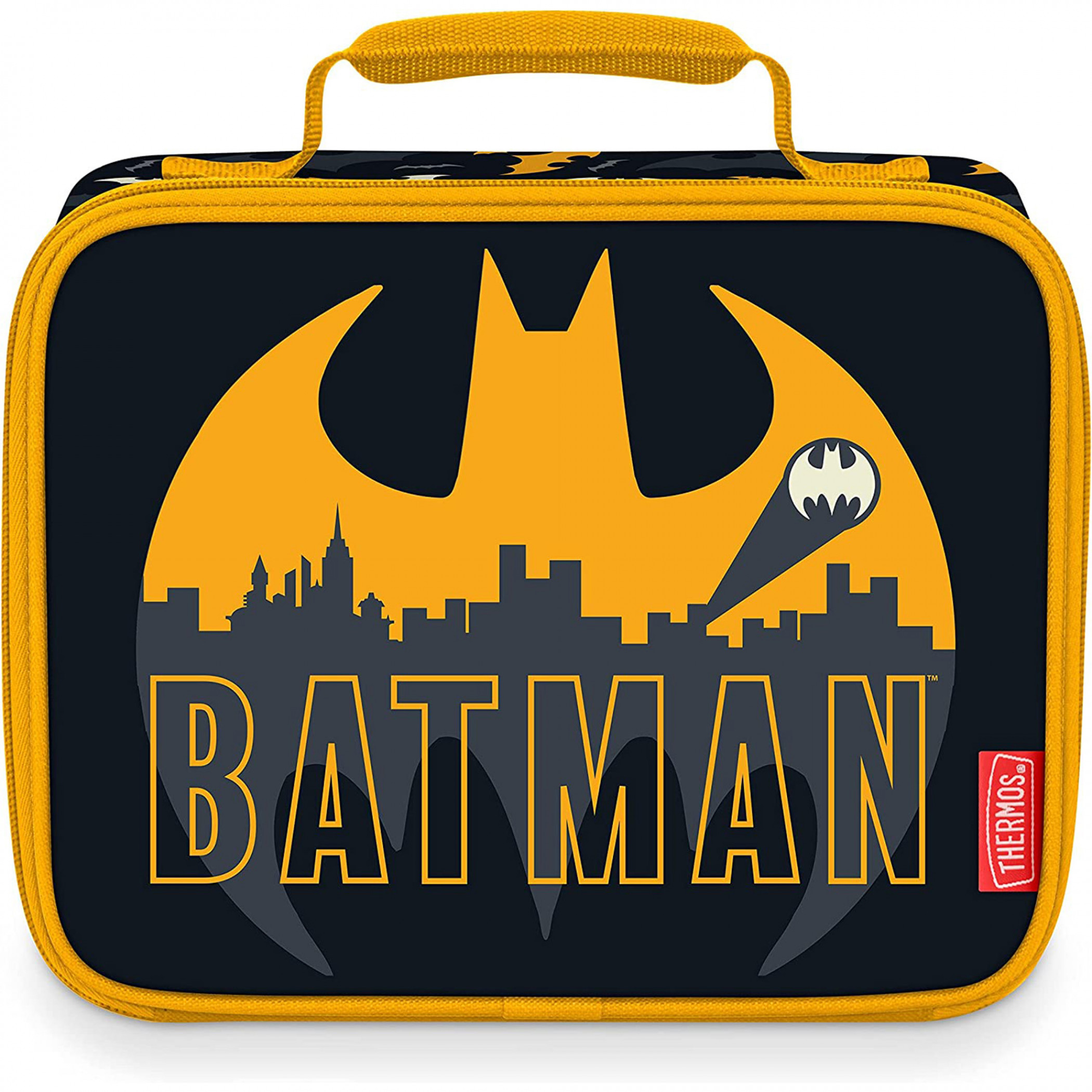 DC Comics Batman Bat Signal Gotham City Thermos Insulated Lunch Box, Black