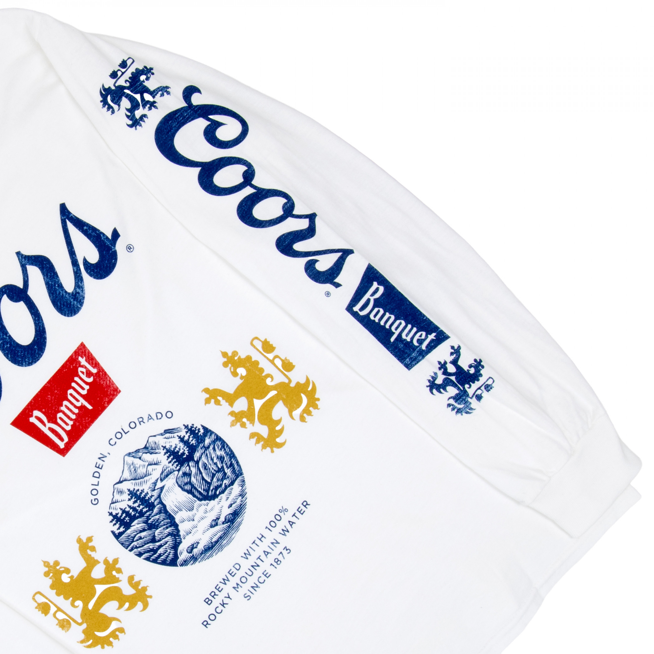 Coors Banquet Beer Sleeve Print Waterfall Crest Long Sleeve Shirt