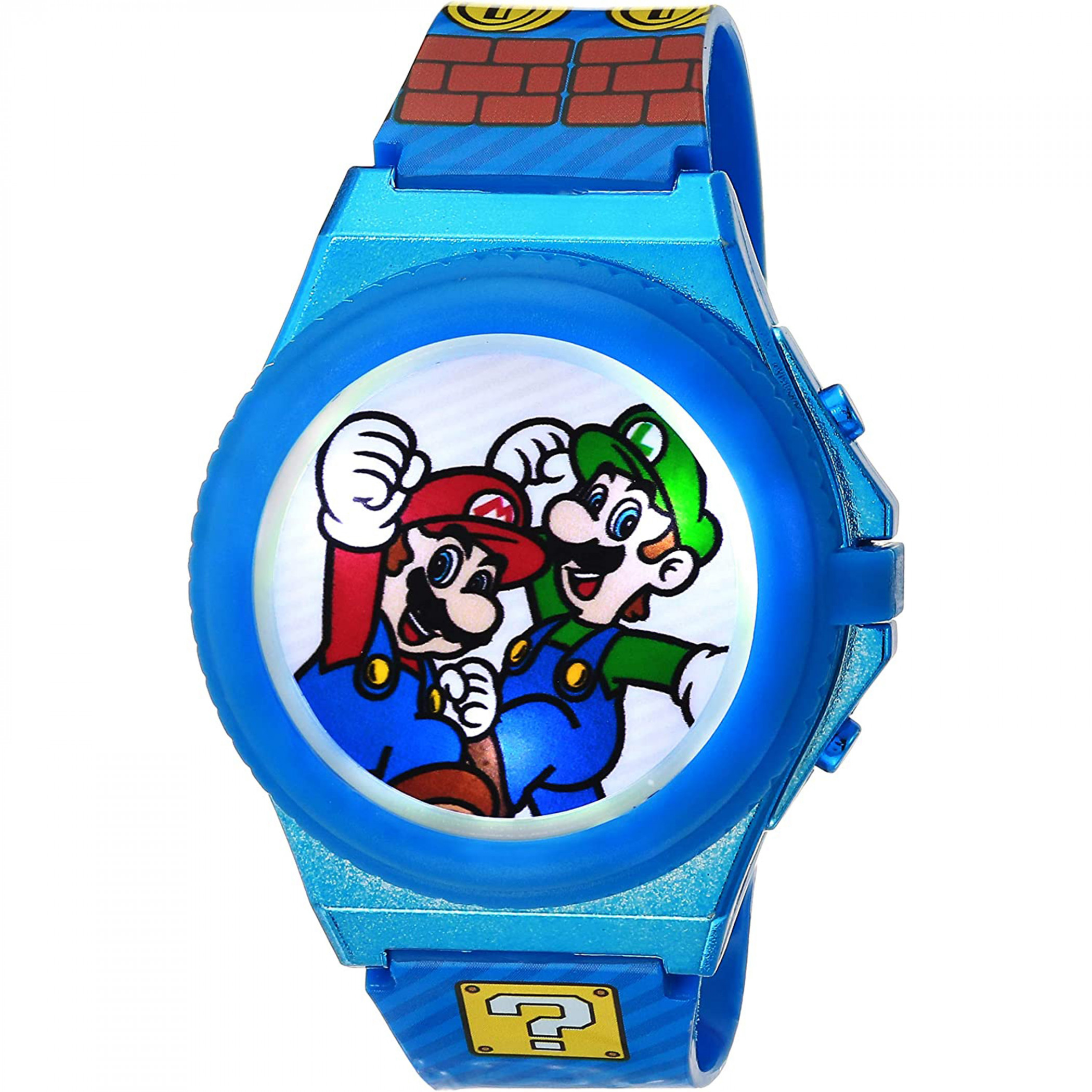 Super Mario Bros. Metallic Case Light Up Pop Top LCD Watch, Multi-Color