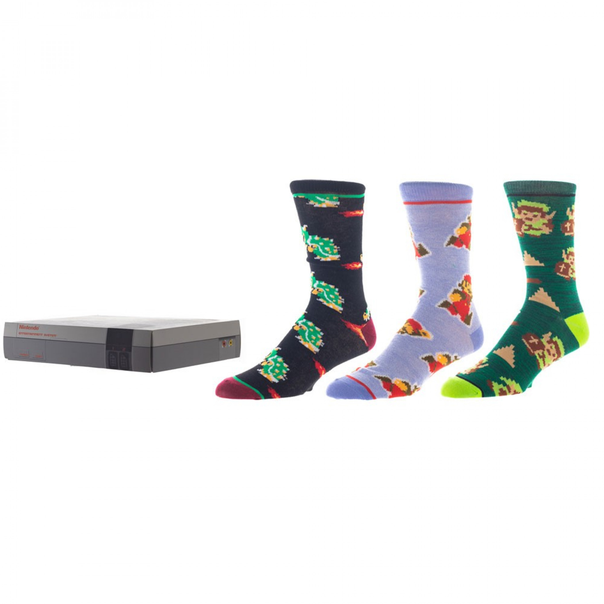Nintendo Super Mario & Zelda 3-Pair Pack of Crew Socks Box Set, Multi-Color