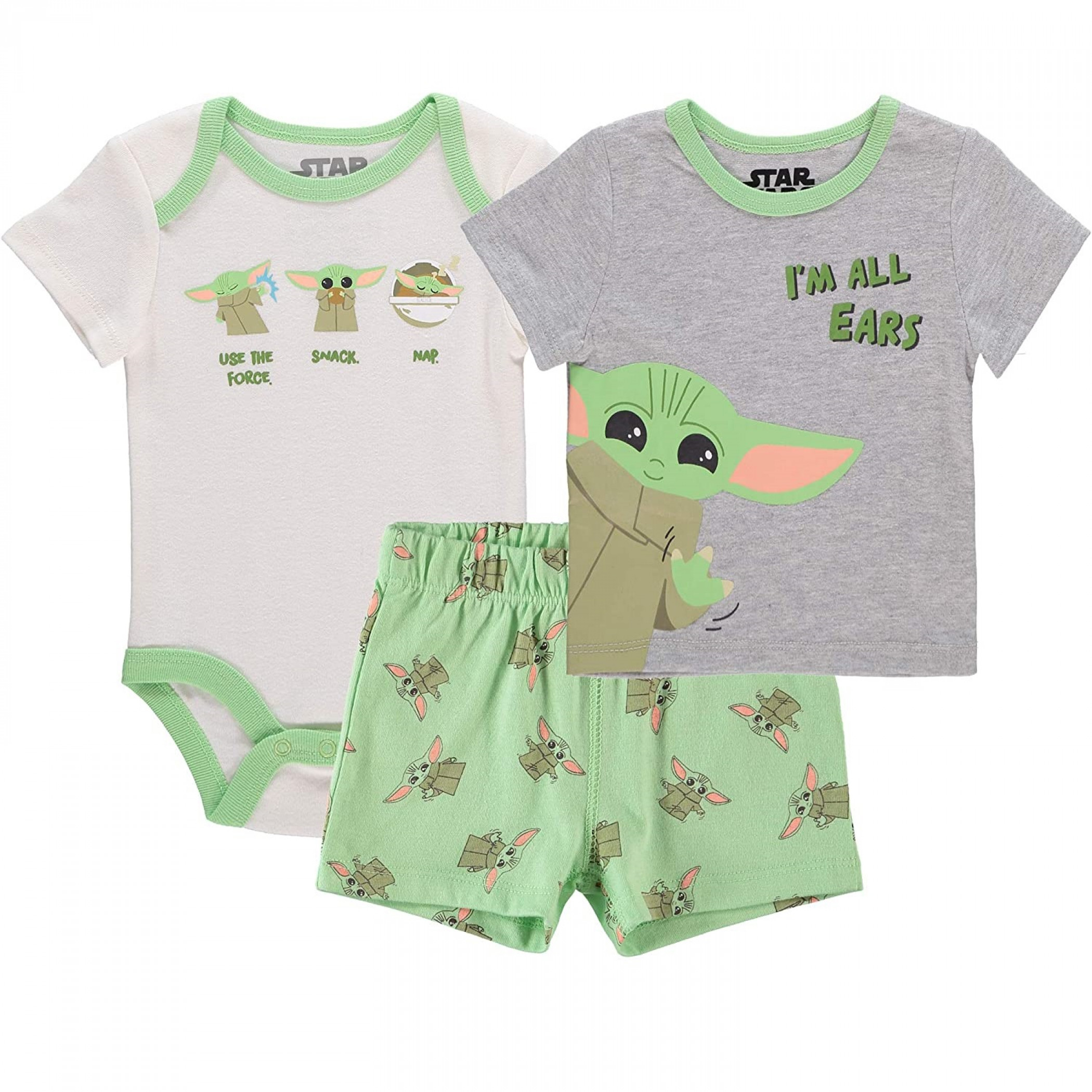 Star Wars The Mandalorian Grogu 3-Piece Bodysuit Set, Multi-Color