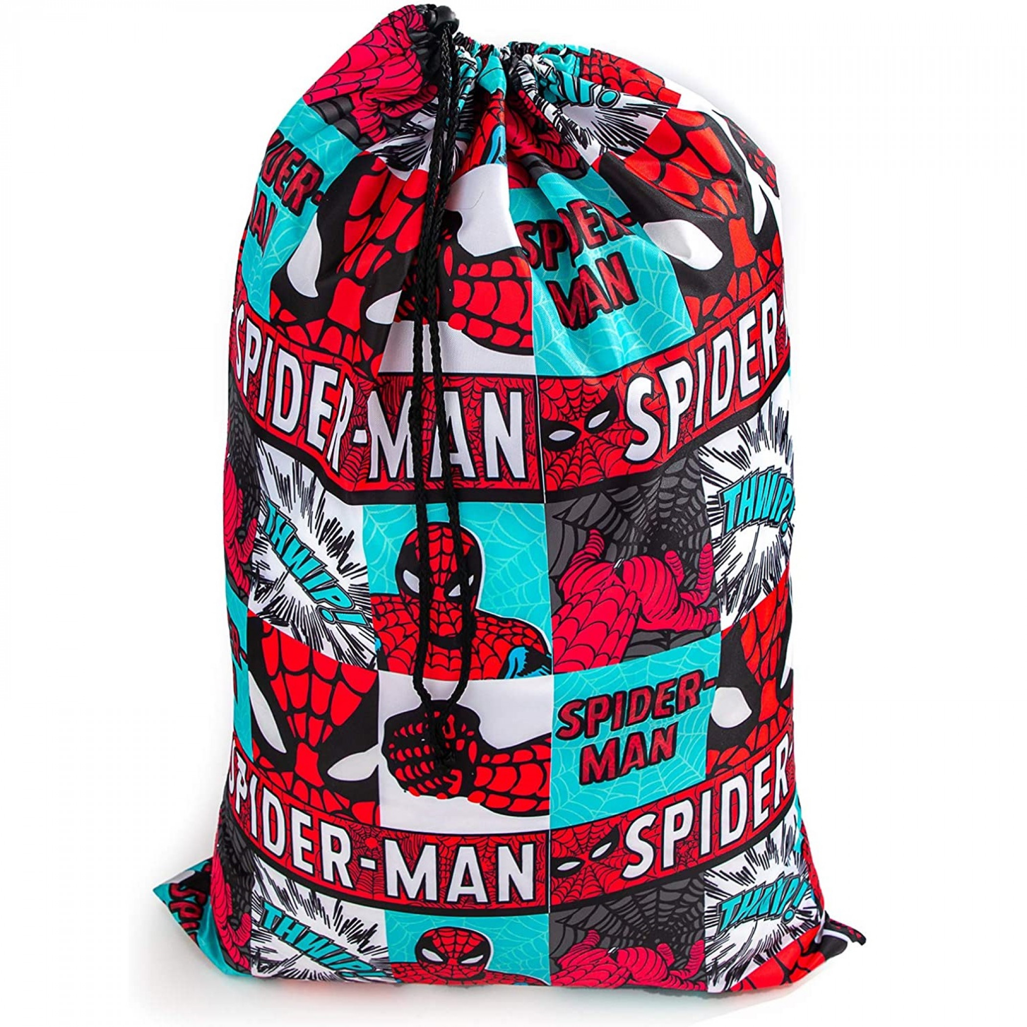 Spiderman Great Power Comic Blocks Drawstring Laundry Bag, Multi-Color