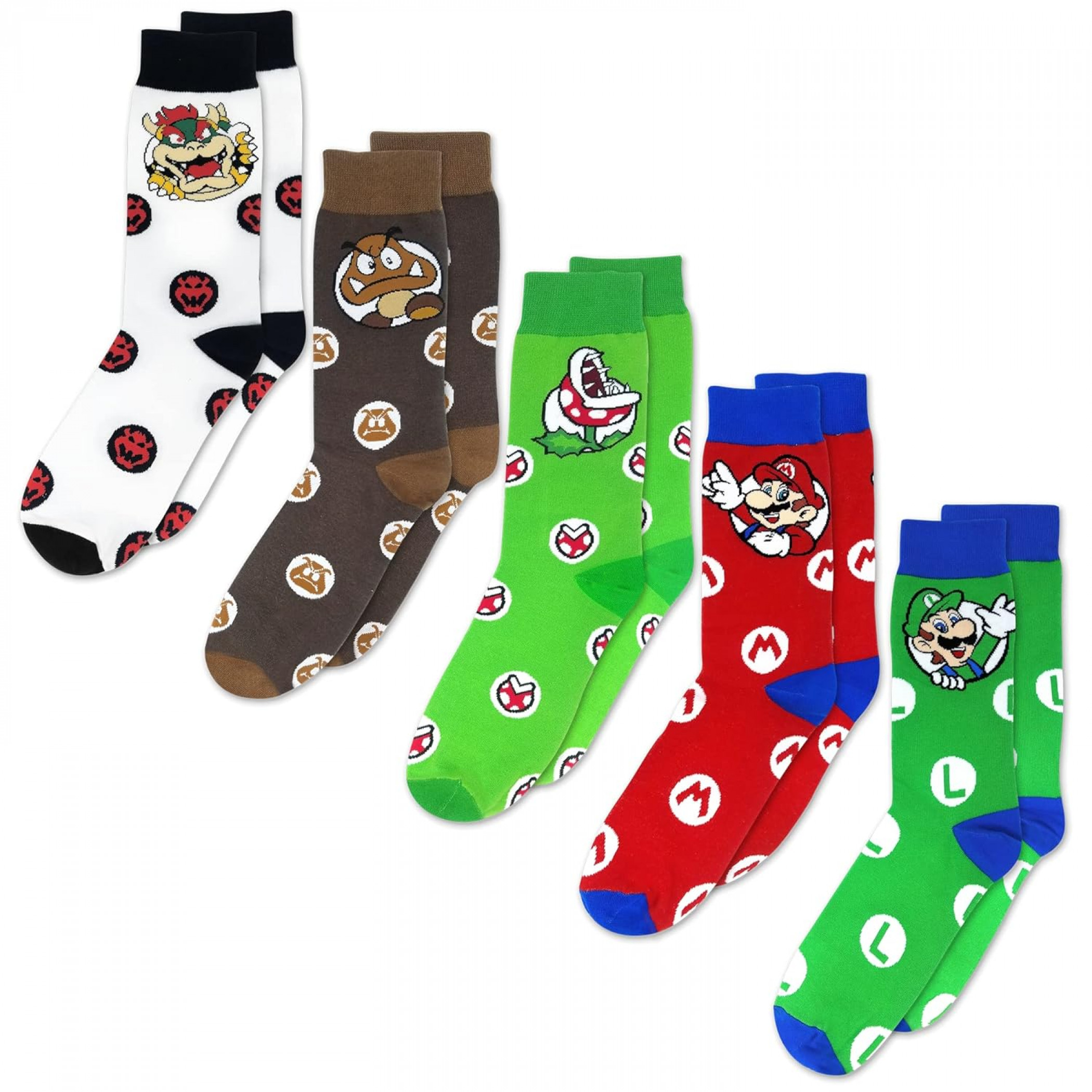 Super Mario Bros. Heroes and Villains 5-Pair Pack of Crew Socks, Multi-Color