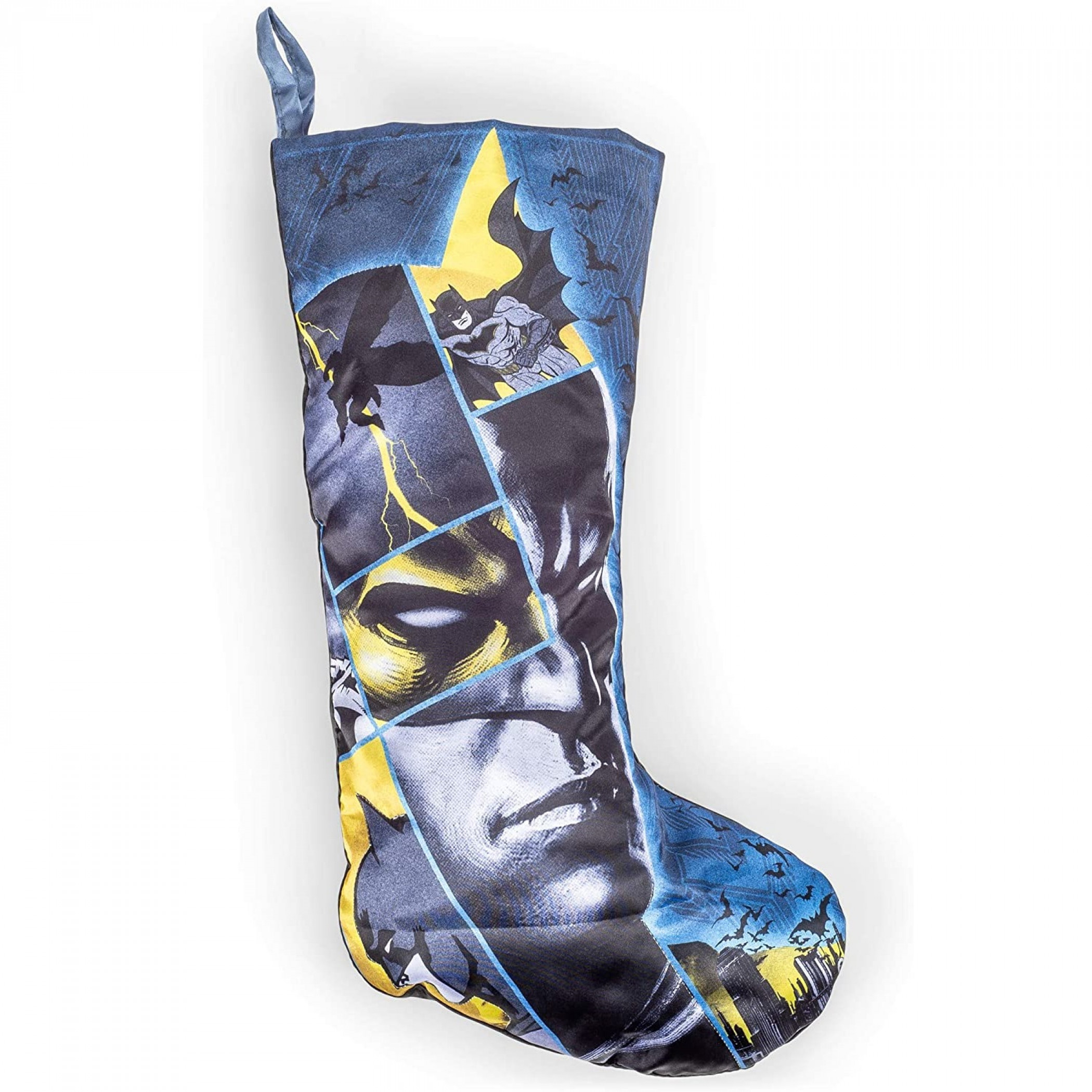 Batman Character Portrait Printed Satin Christmas Stocking by Kurt Adler, Multi-Color
