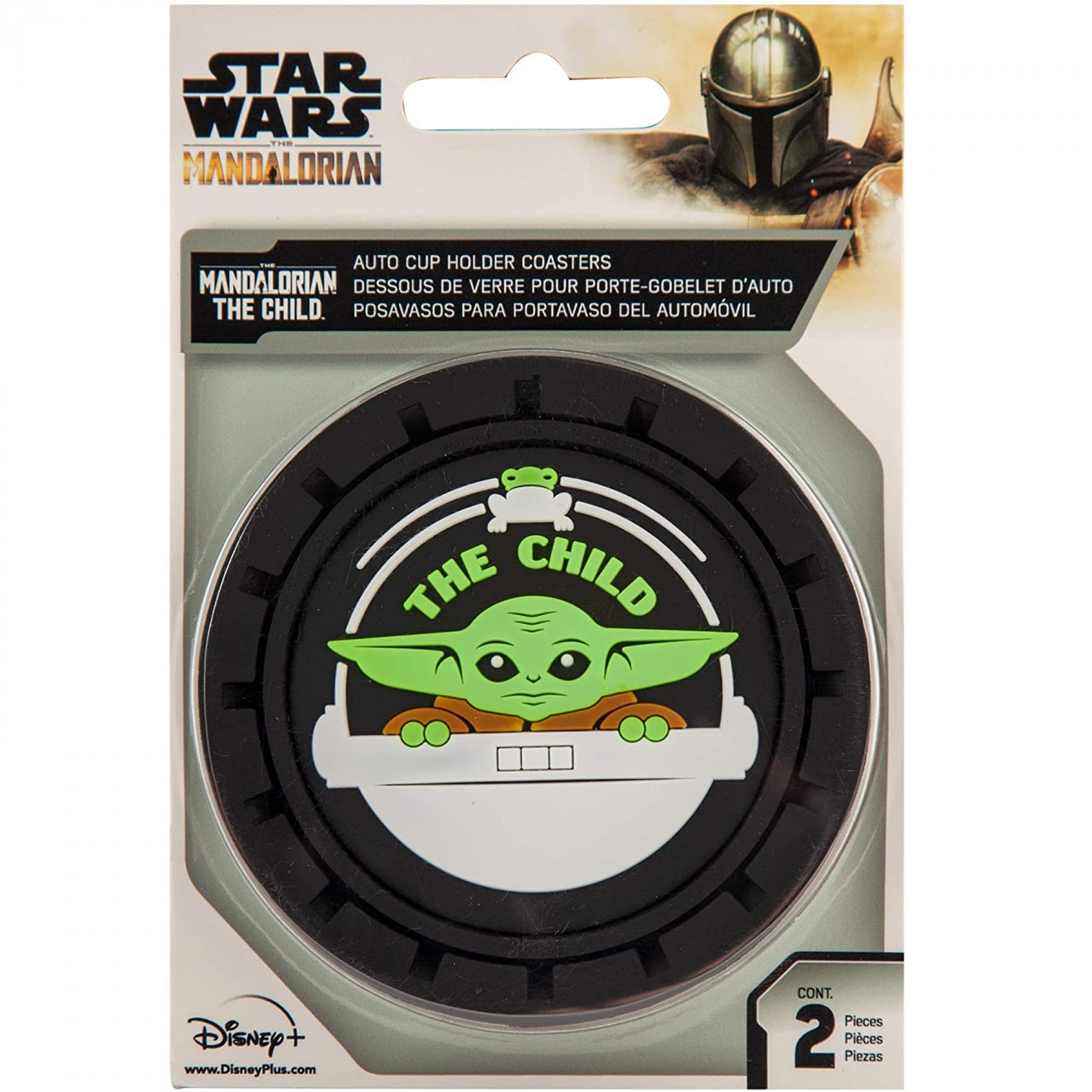 Star Wars Mandalorian The Child Grogu Car Cup Holder Coaster 2-Pack, Grey