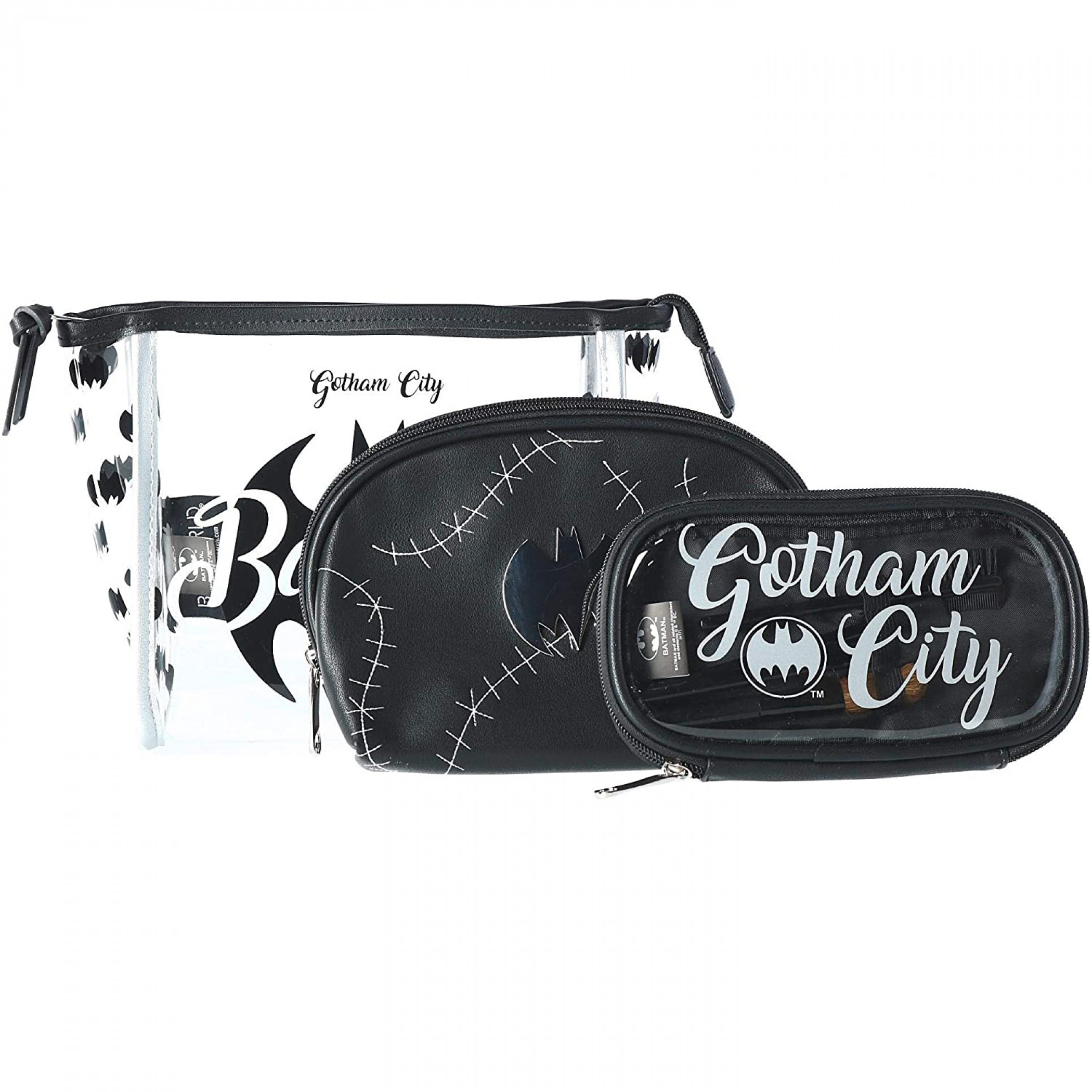 Batman Cosmetic 3-Piece Makeup Bag Set, Clear