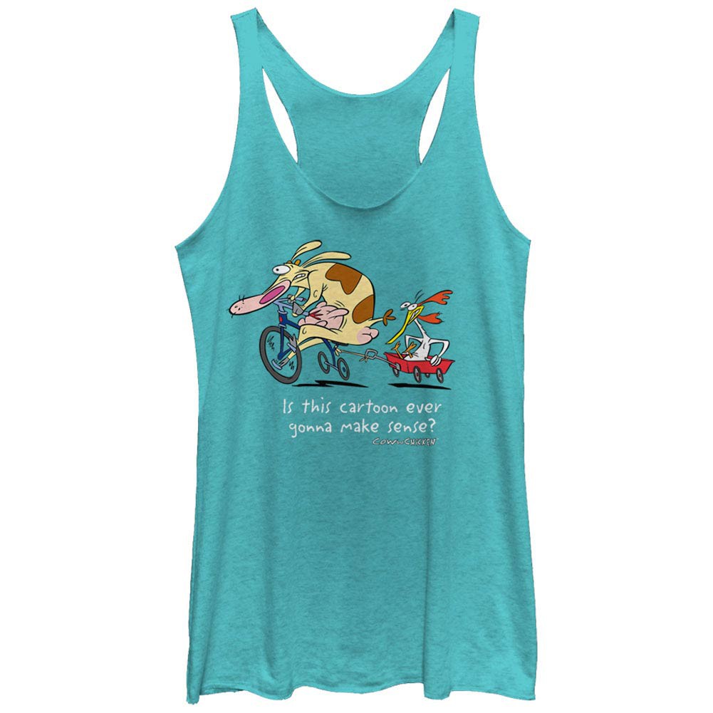 Cow & Chicken Show Makes No Sense Blue Juniors Racerback Tank Top