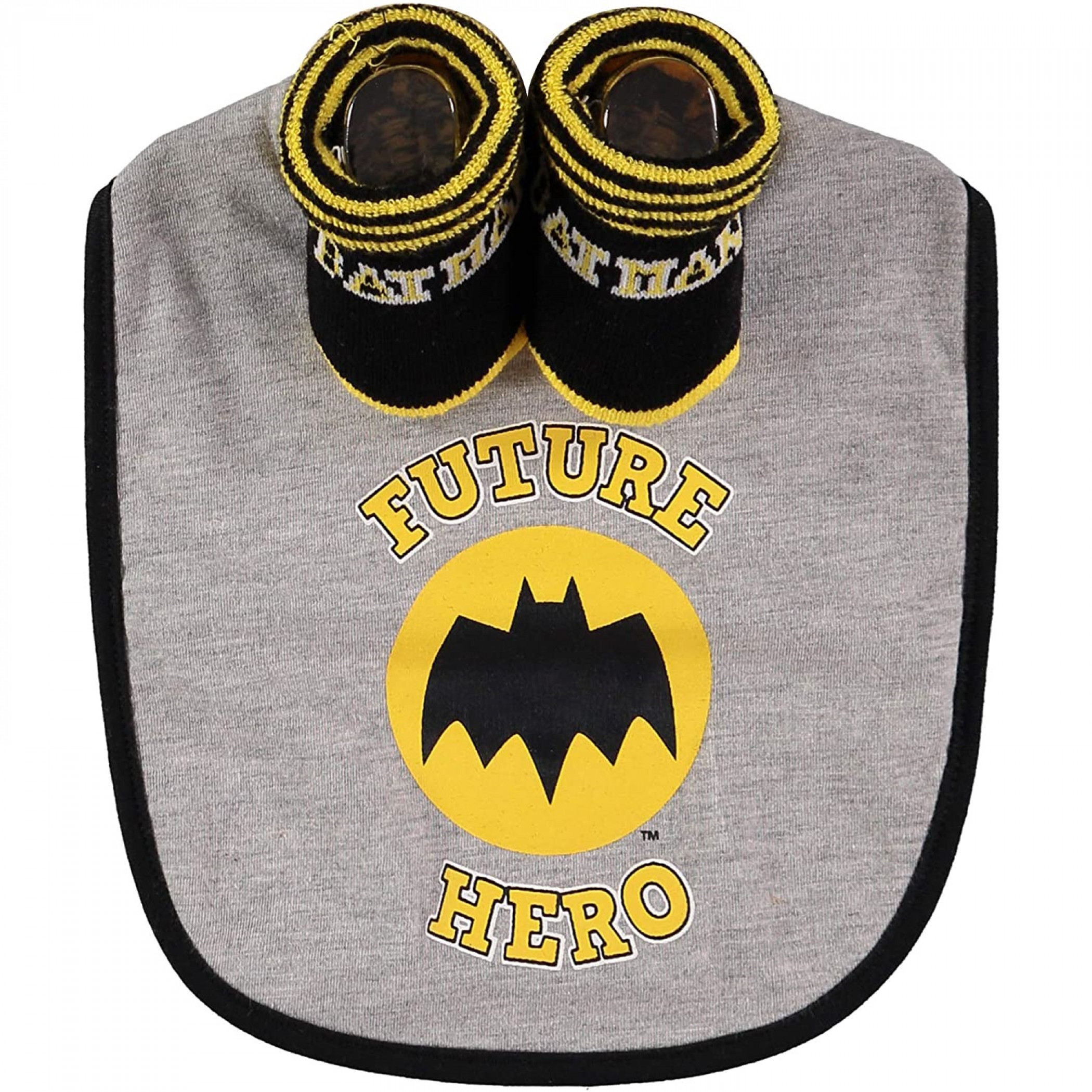 Batman 'Future Hero' 2-Piece Bib and Sock Set, Grey