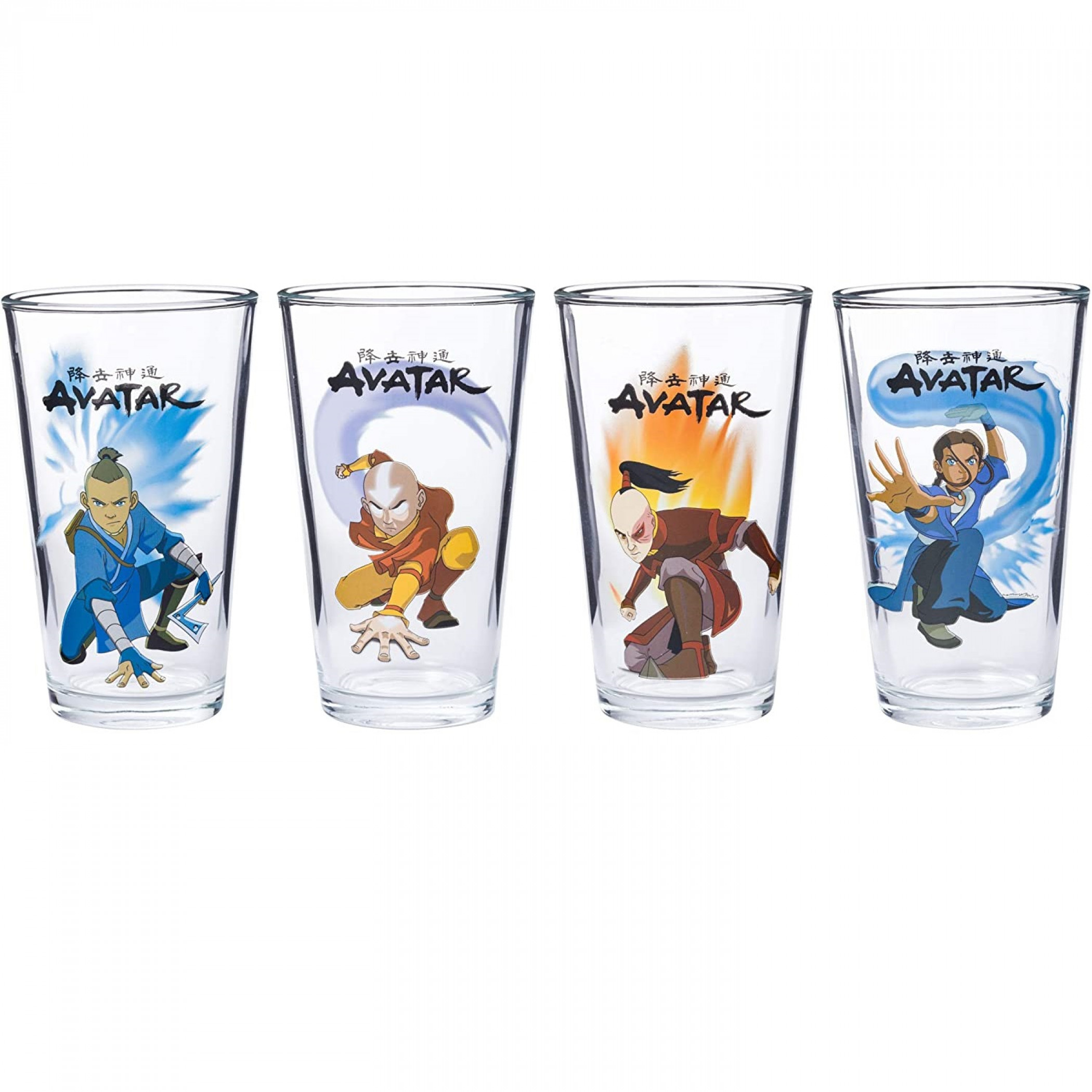 Avatar: The Last Airbender Variety Character Poses 4PK Pub Glass Set, Black