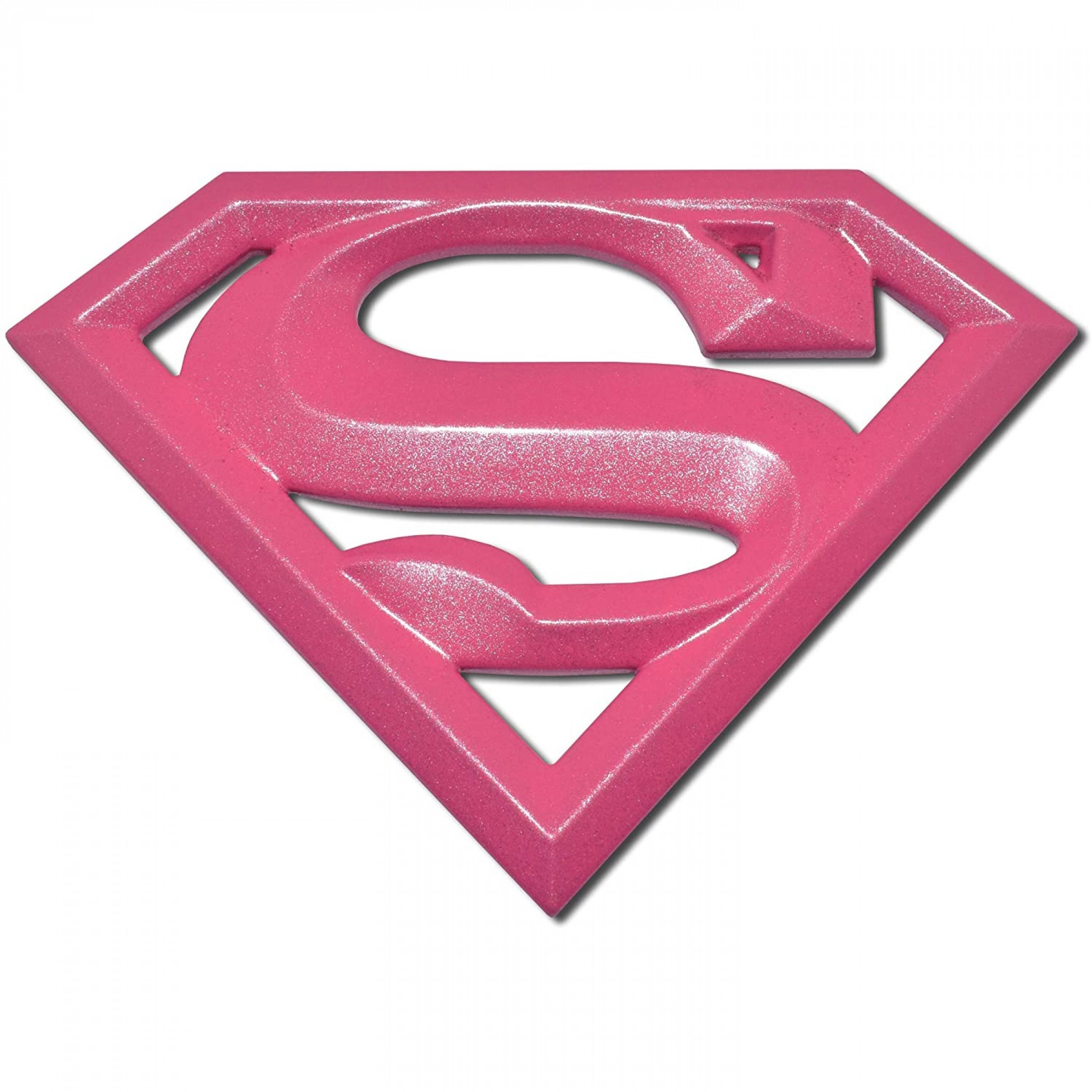 Supergirl Symbol Hot Pink Chrome Plated Emblem, Pink