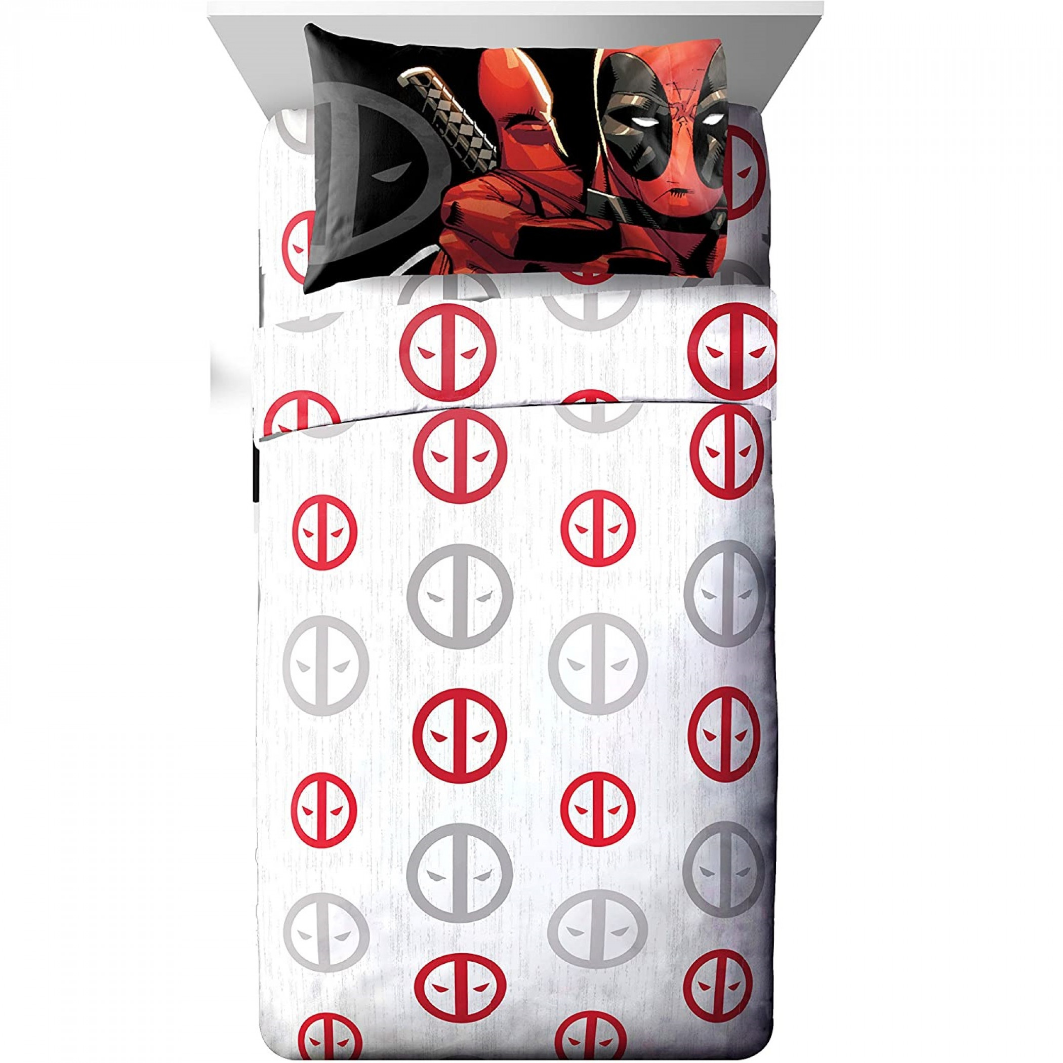 Deadpool Symbols Queen Sheet Set, Multi-Color