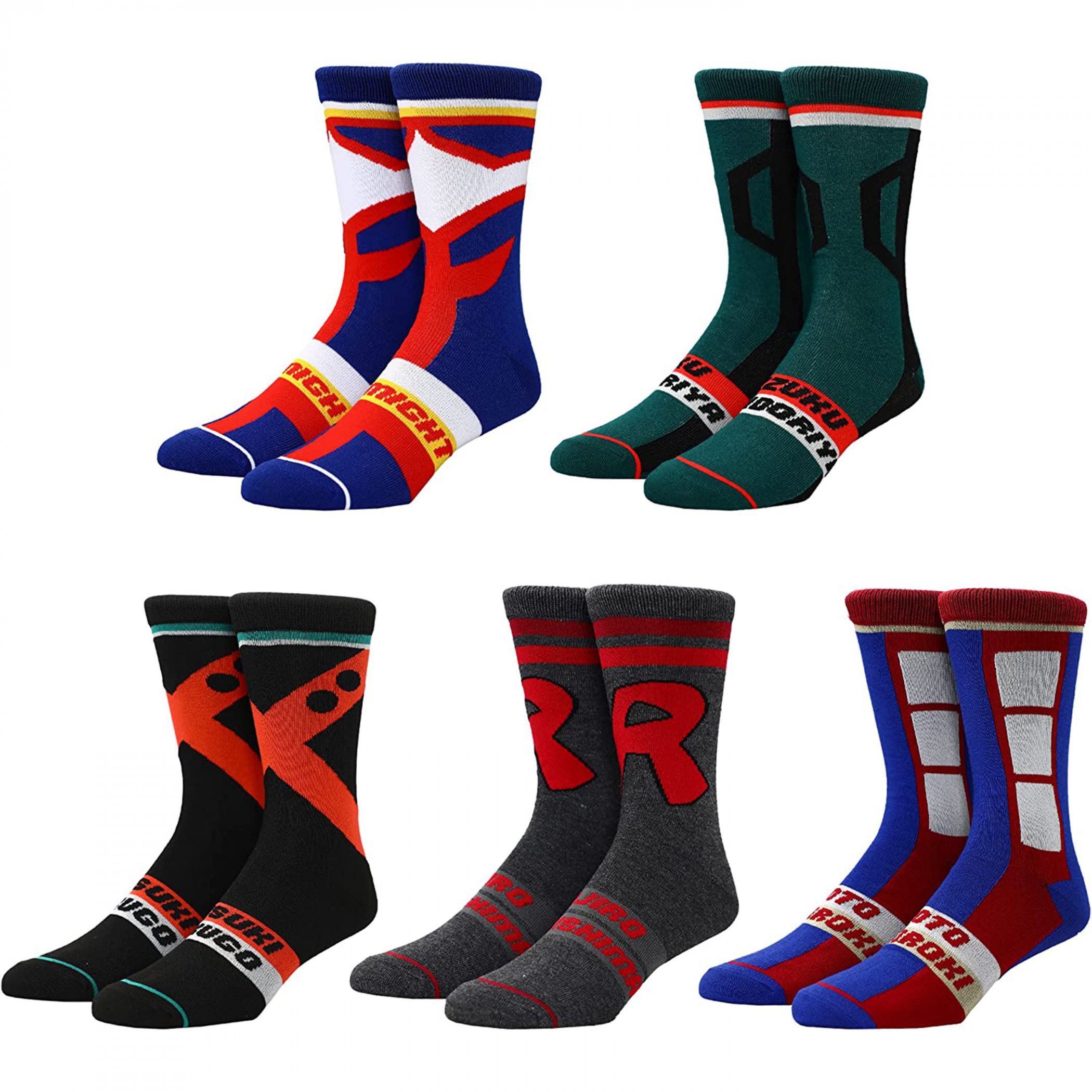 My Hero Academia Suit Up 5-Pair Pack of Crew Socks, Multi-Color