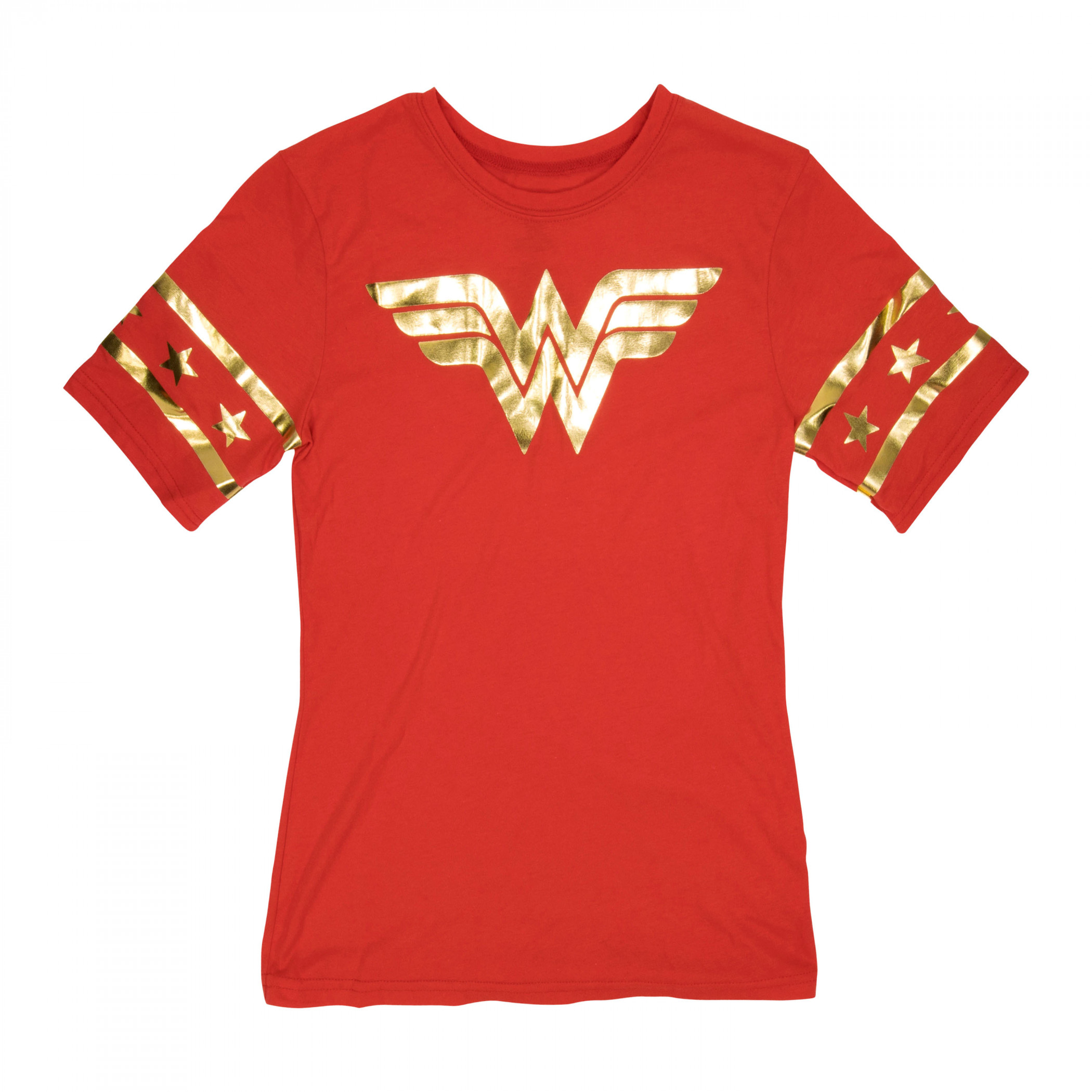 Wonder Woman Gold Foil Classic Symbol Women's T-Shirt, Red