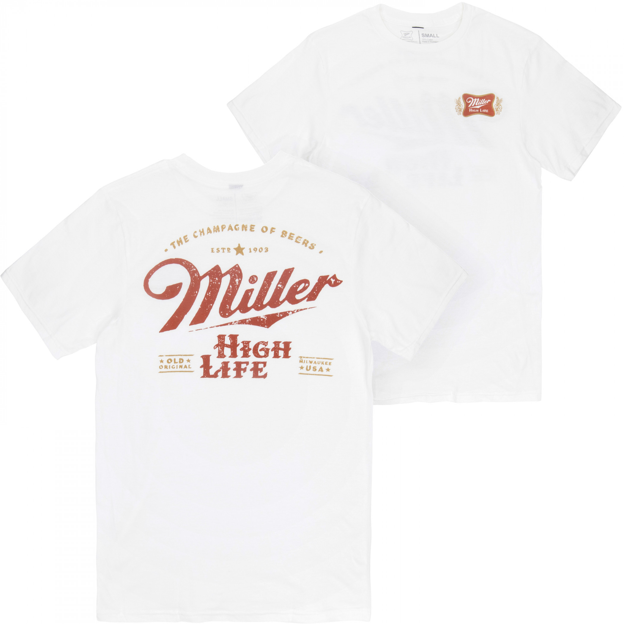 Miller High Life Champagne of Beers Crest Front and Back Print T-Shirt