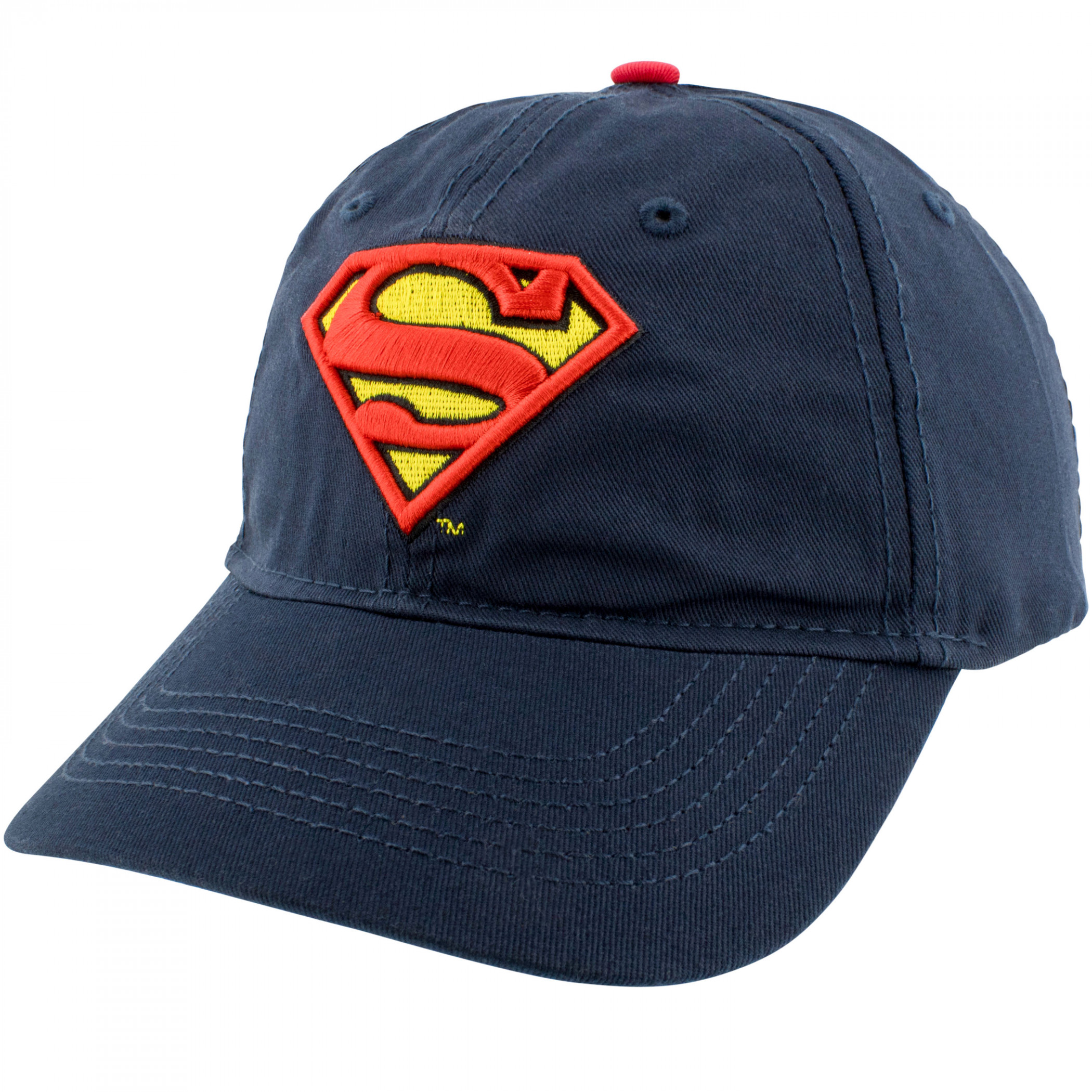 Superman Classic Symbol Dark Navy Curved Brim Adjustable Dad Hat, Blue
