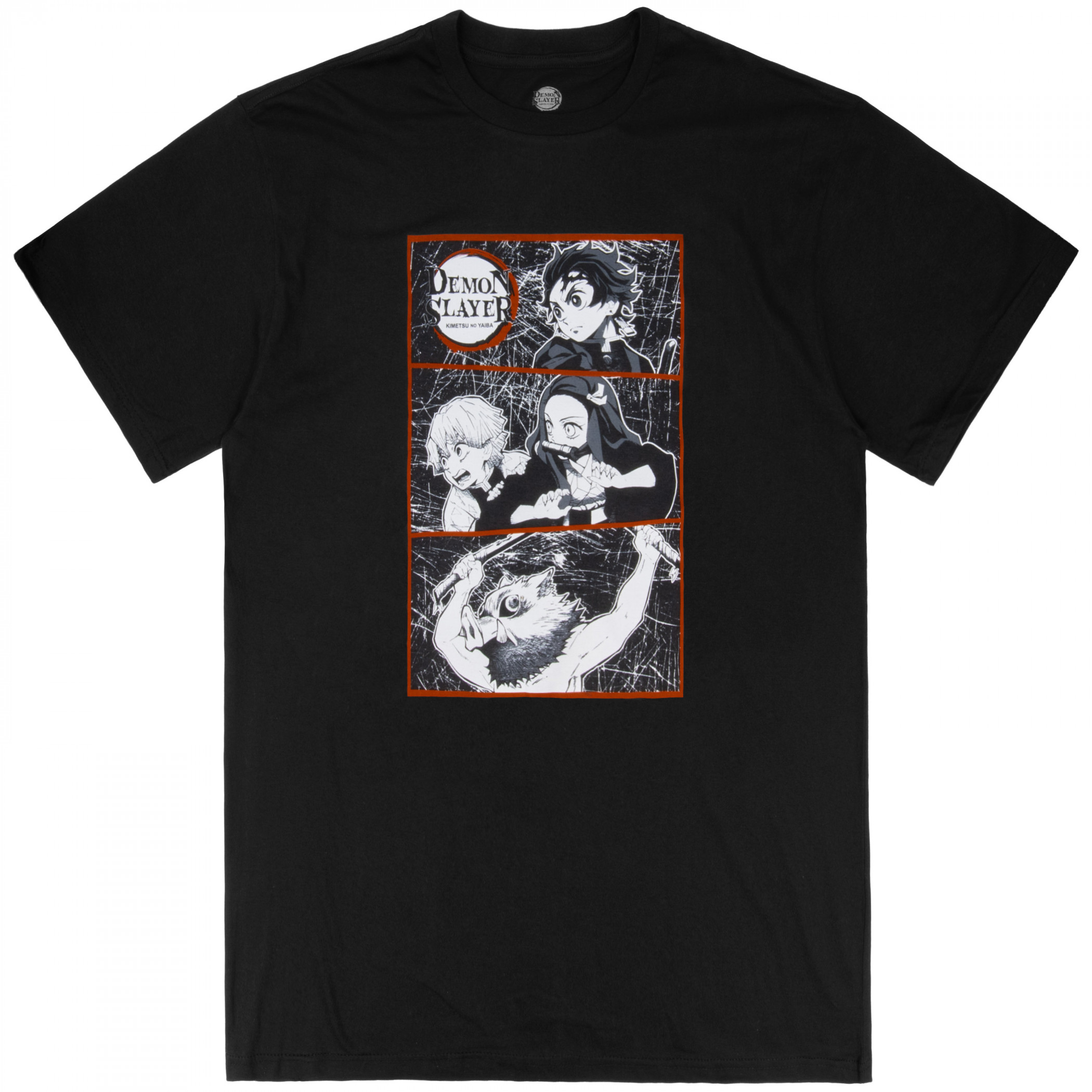 Demon Slayer Characters Black & White Manga Panels T-Shirt, Black