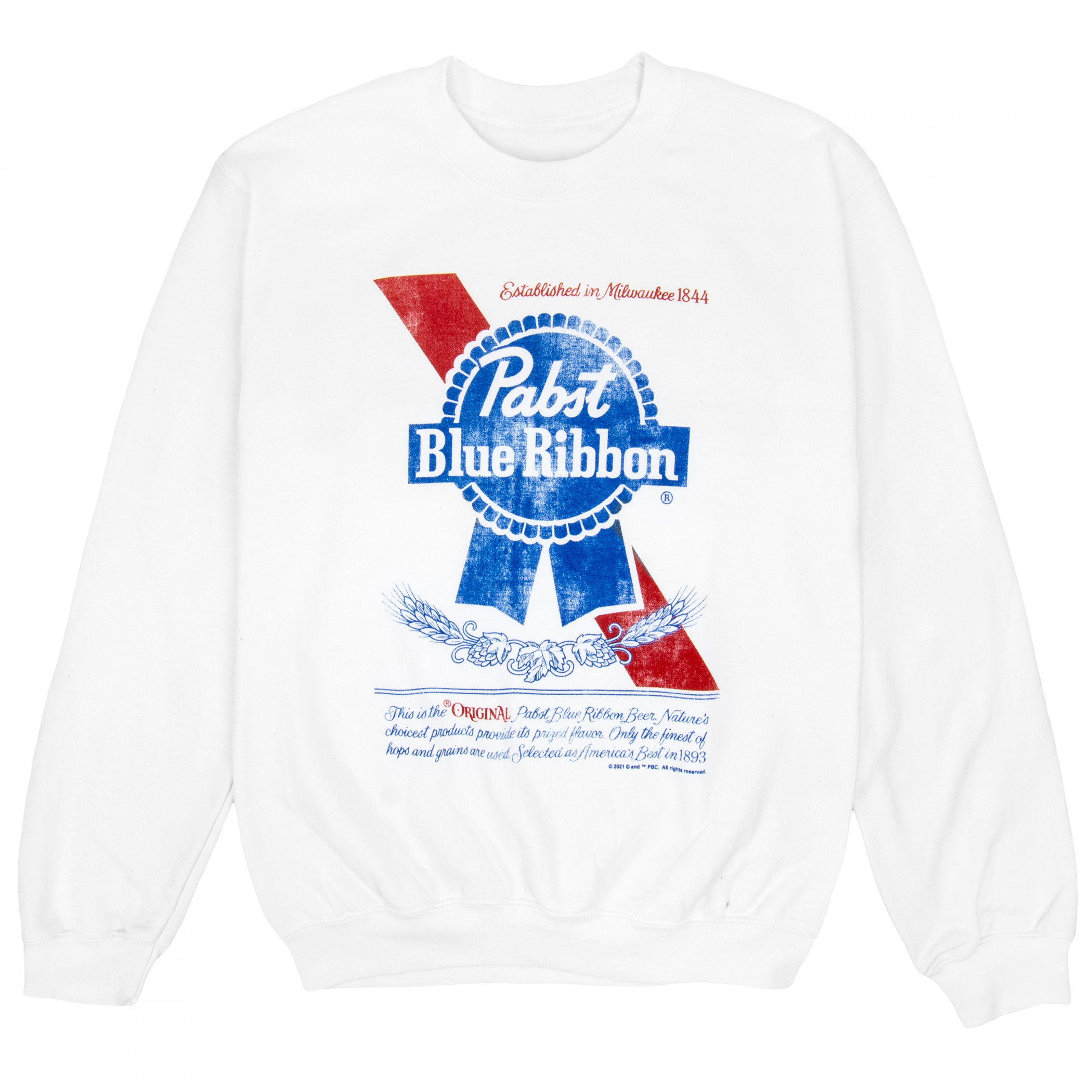 Pabst Blue Ribbon Beer Can Label Crew Sweatshirt