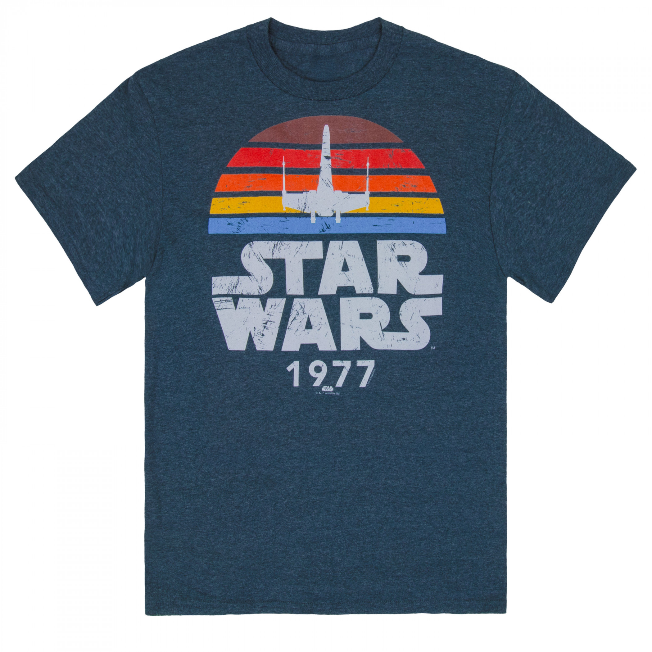 Star Wars Vintage Distressed Logo X-Wing 1977 Style T-Shirt, Black