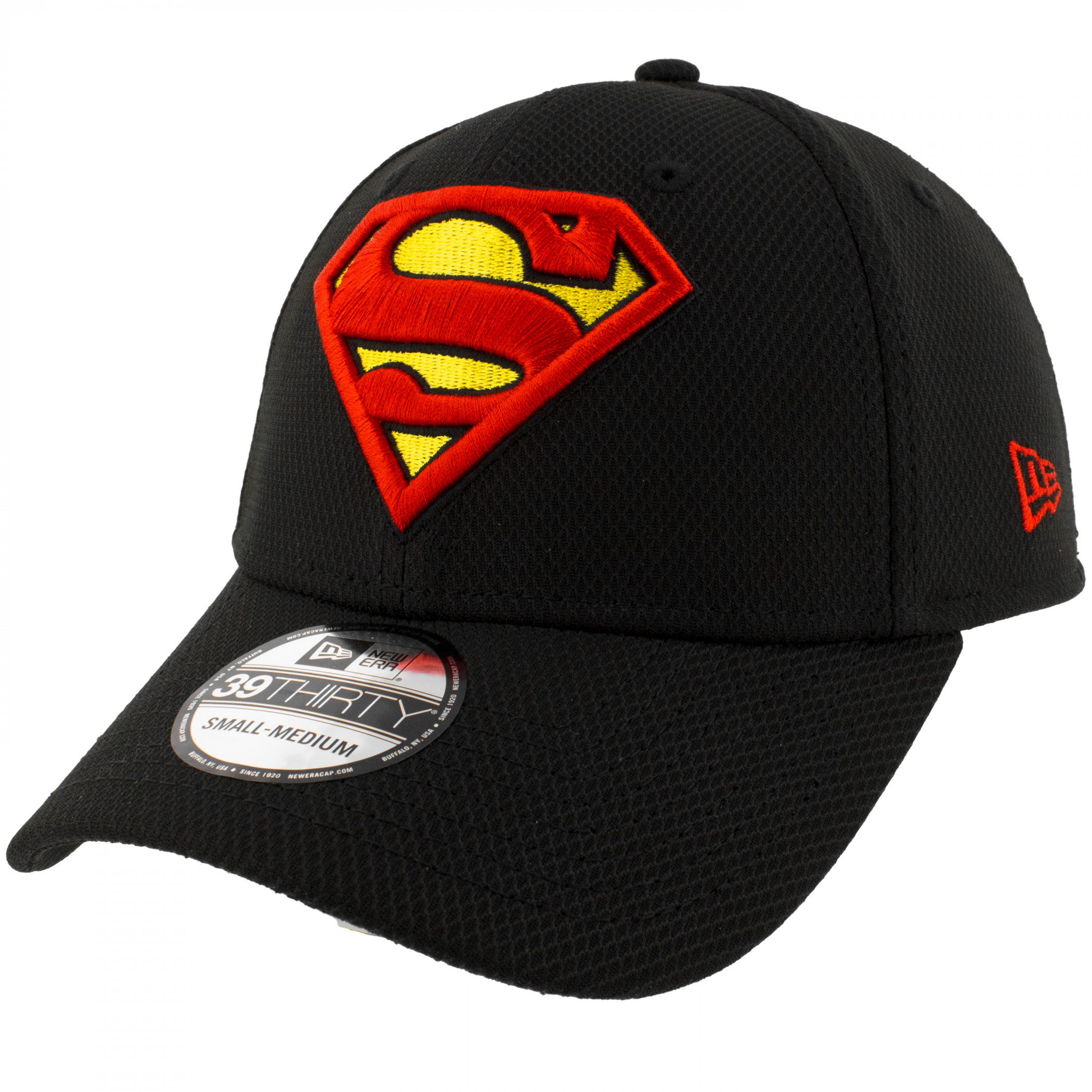 Superman Classic Logo Black Colorway New Era 39Thirty Fitted Hat, Black