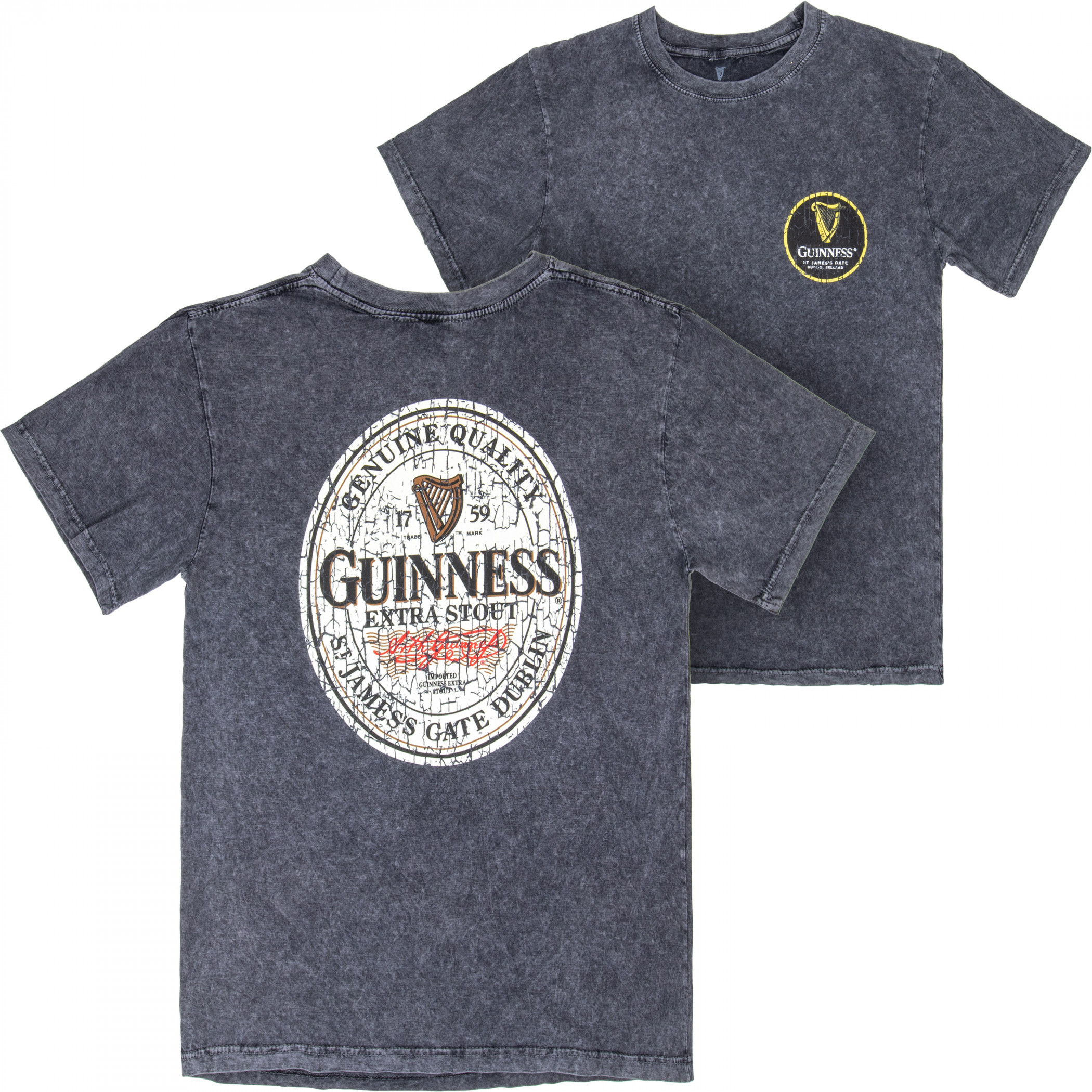 Guinness Extra Stout Marble Wash Label Front & Back Print T-Shirt